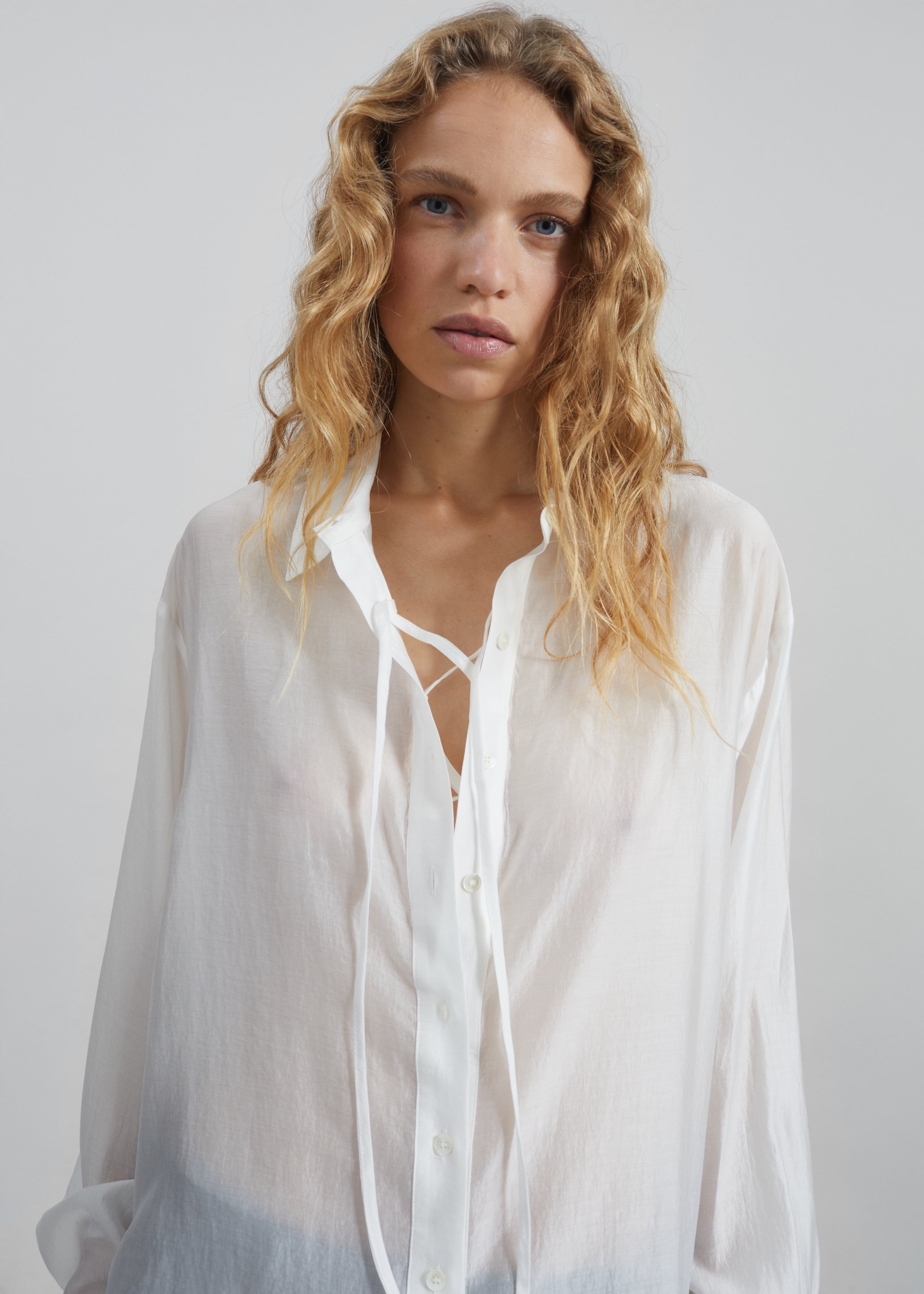 Tarra Tie-Front Sheer Shirt - White - 3