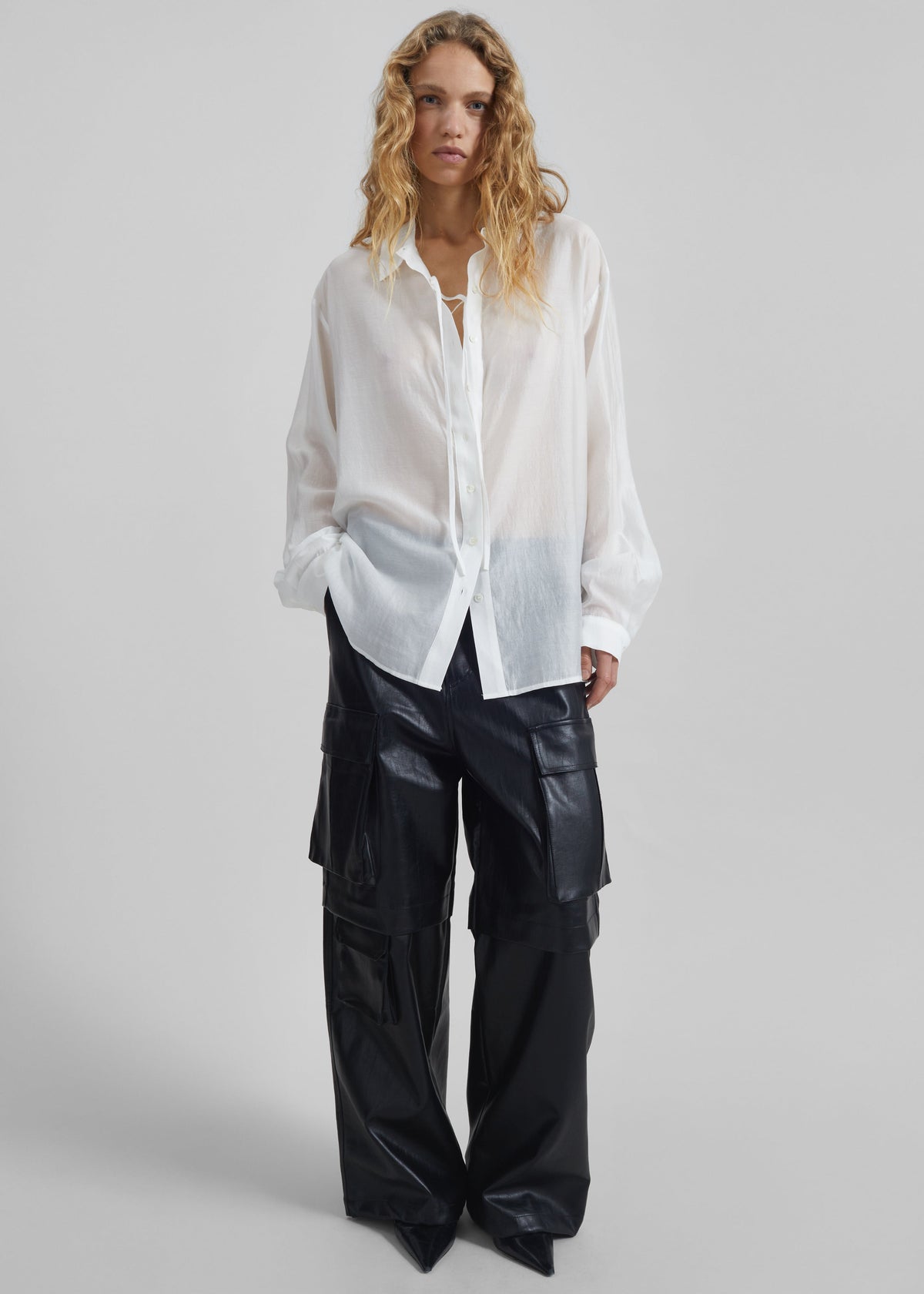 Tarra Tie-Front Sheer Shirt - White - 2