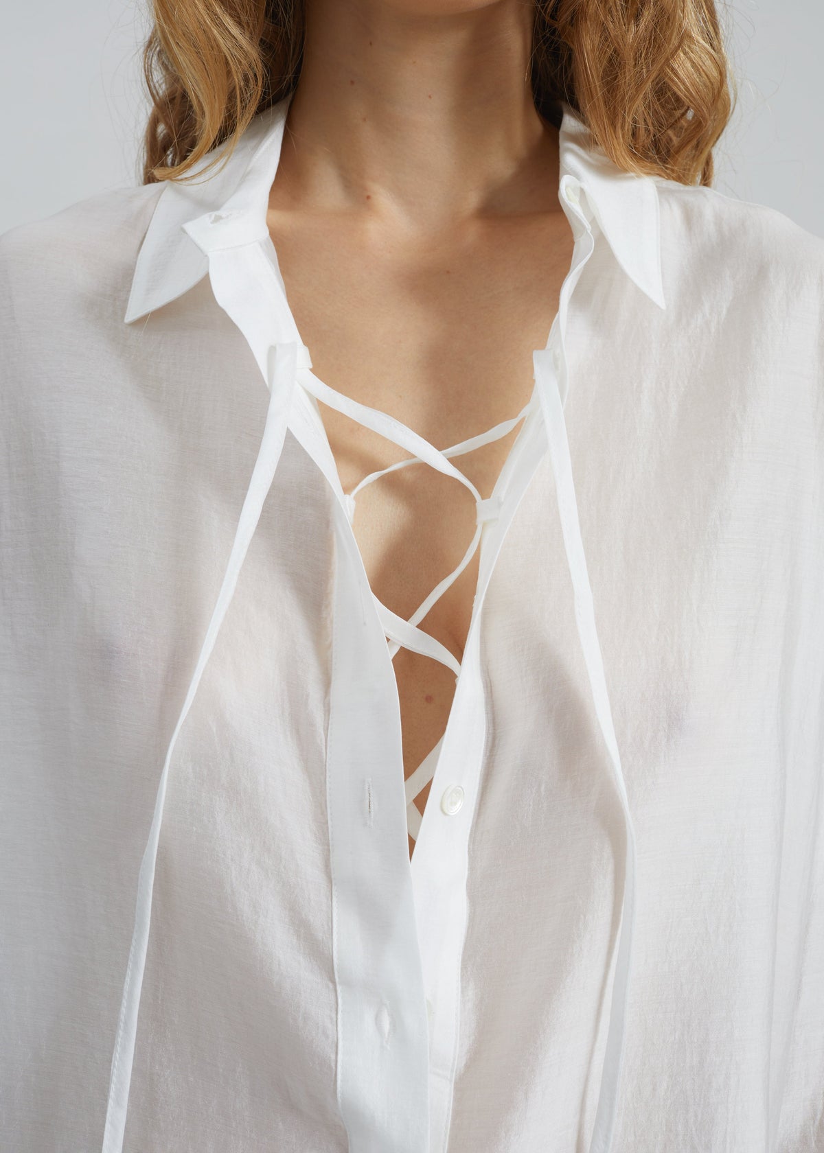 Tarra Tie-Front Sheer Shirt - White - 4
