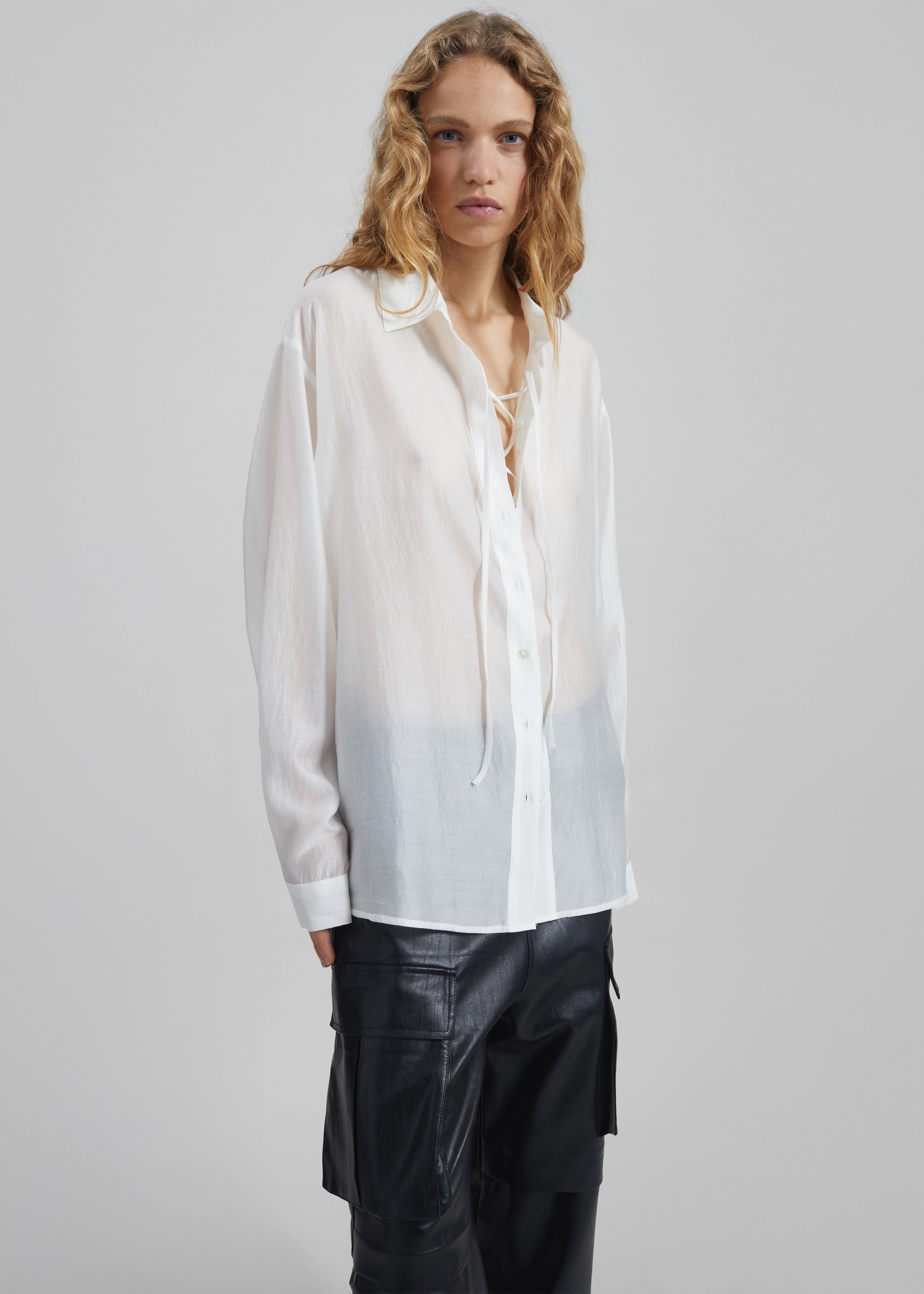 Tarra Tie-Front Sheer Shirt - White - 6