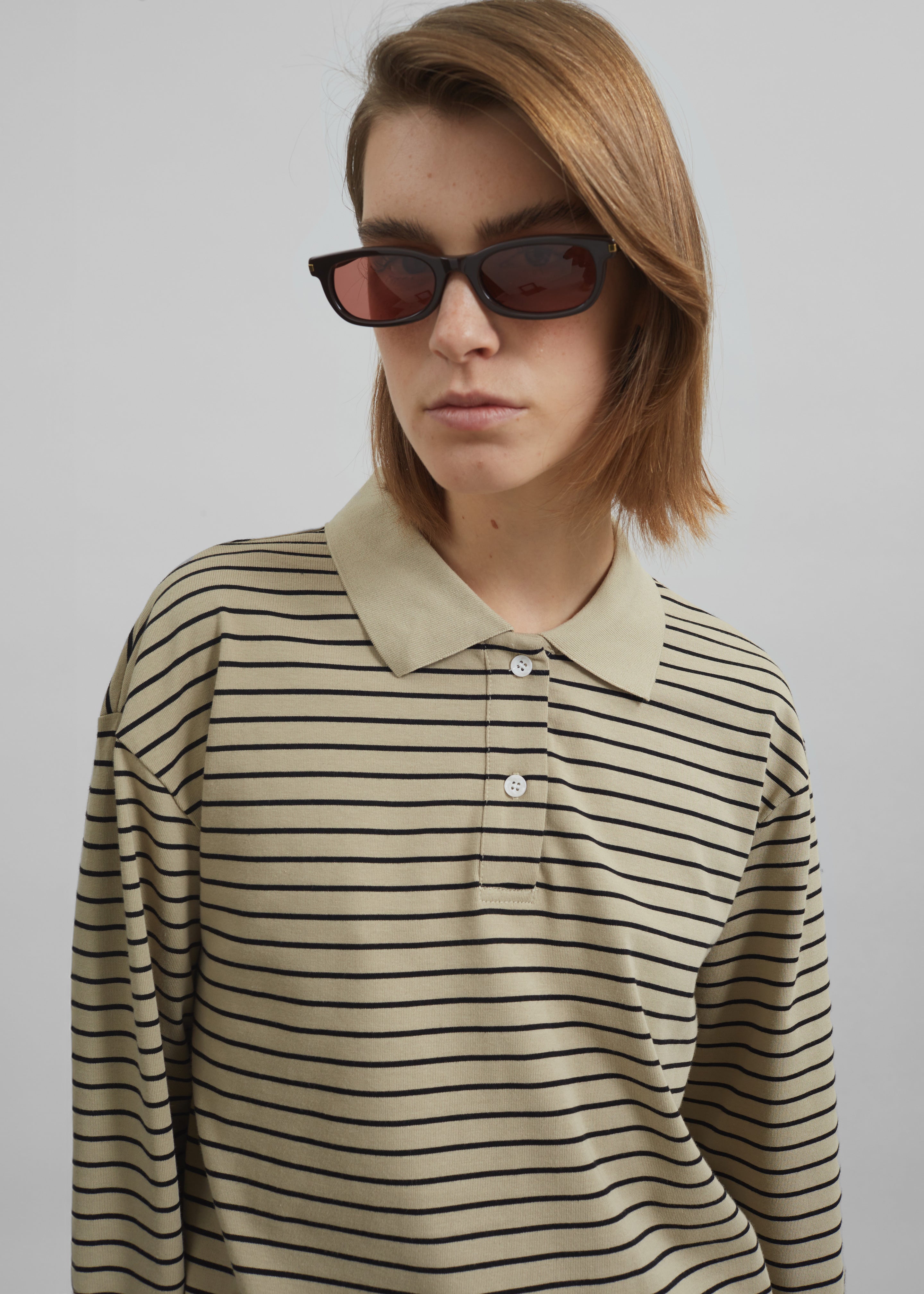 Taryn Striped Polo - Beige/Black Stripe - 6