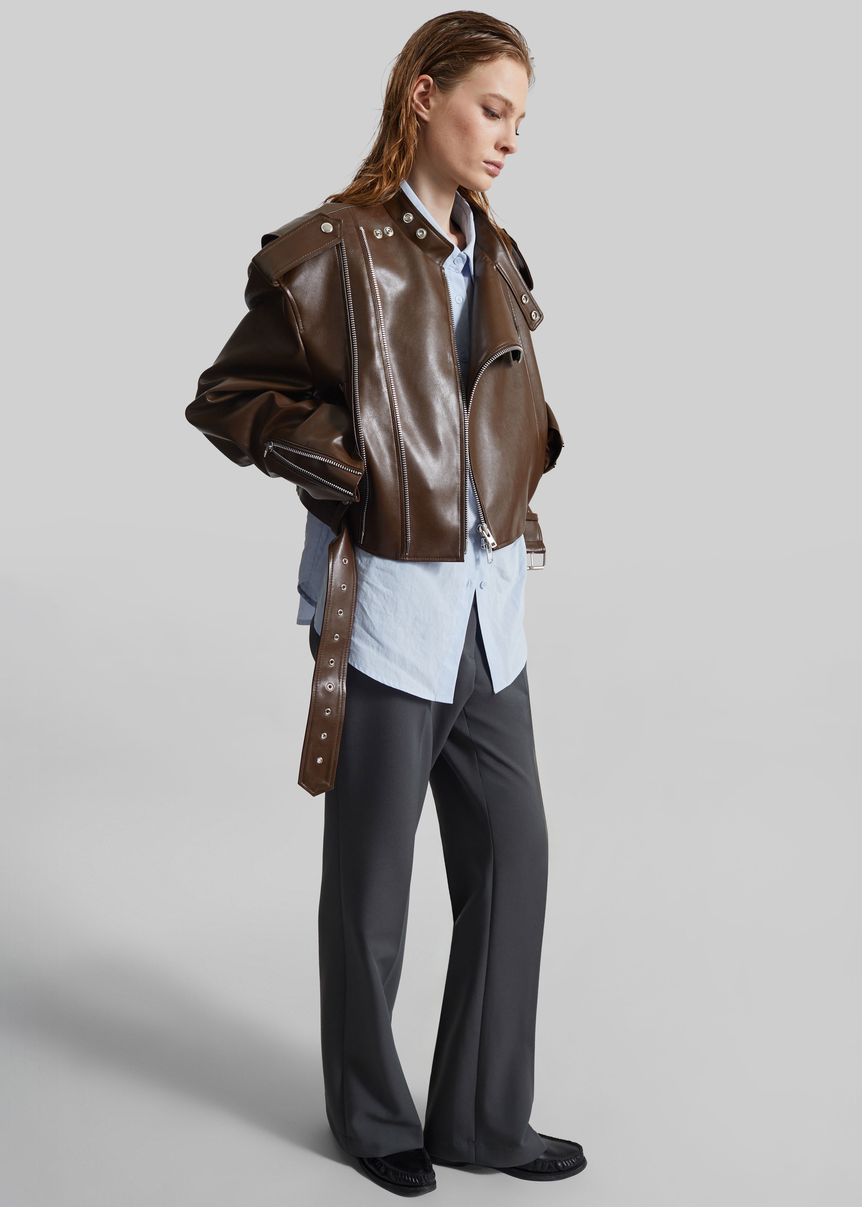 Teagan Boxy Faux Leather Jacket - Brown - 9