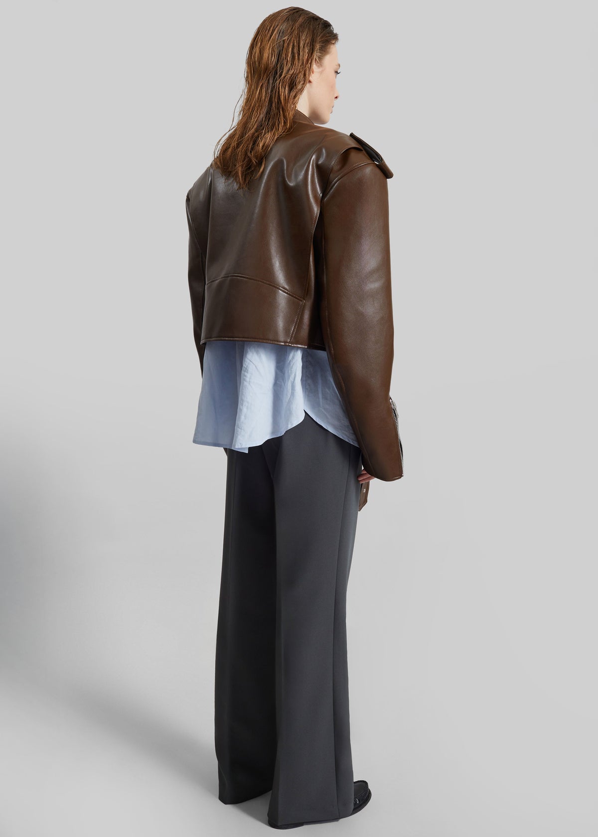 Teagan Boxy Faux Leather Jacket - Brown - 11