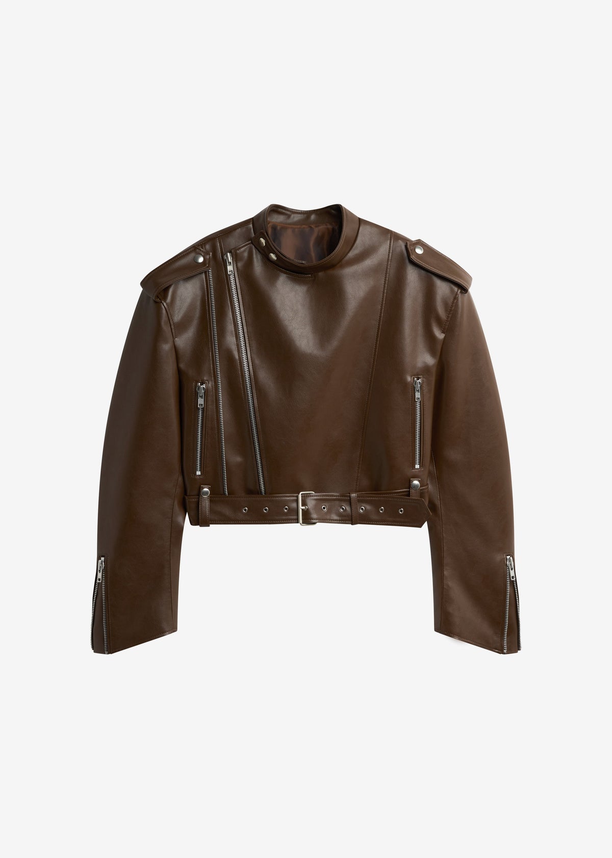 Teagan Boxy Faux Leather Jacket - Brown - 12