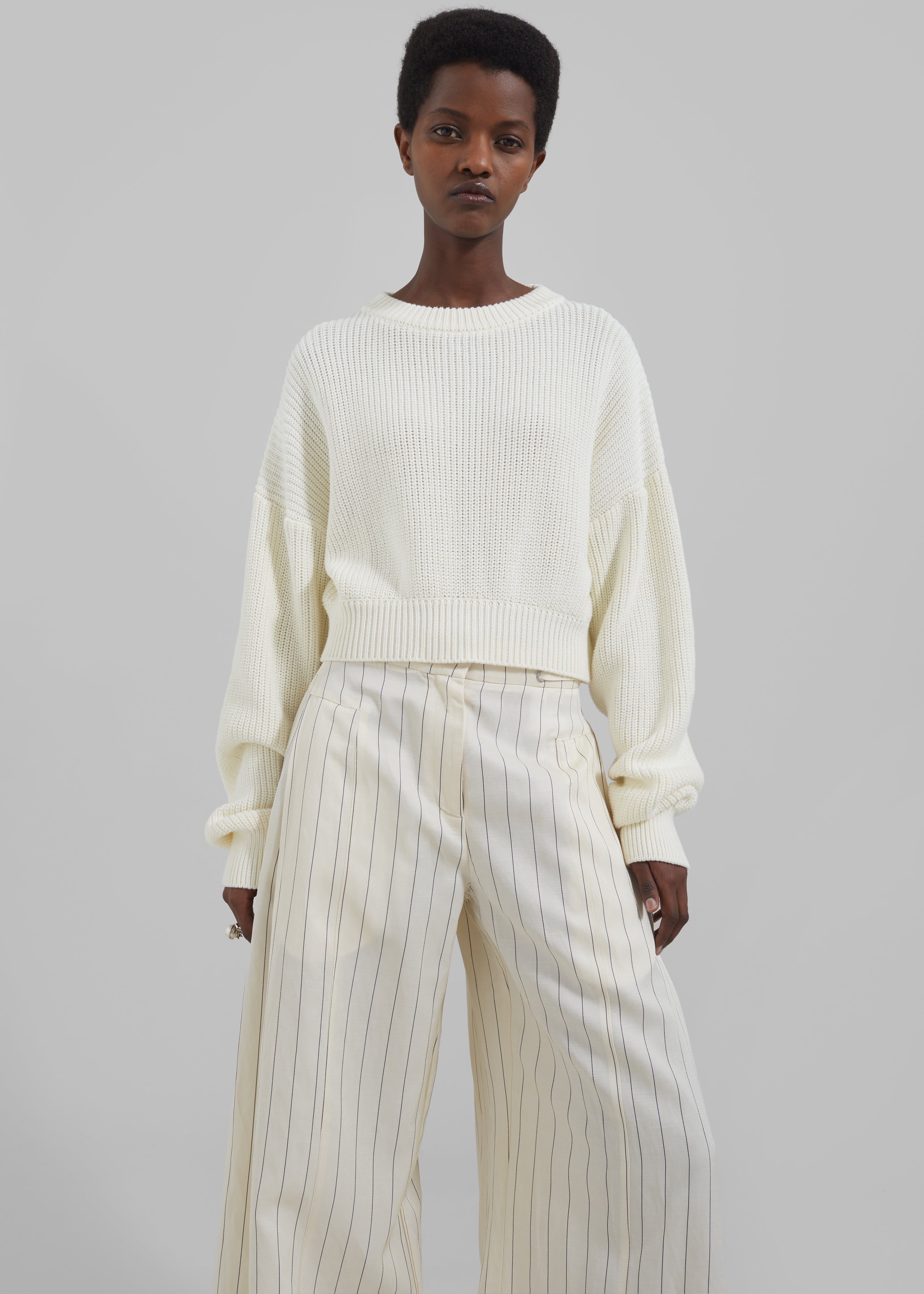 Teague Cropped Sweater - White - 1