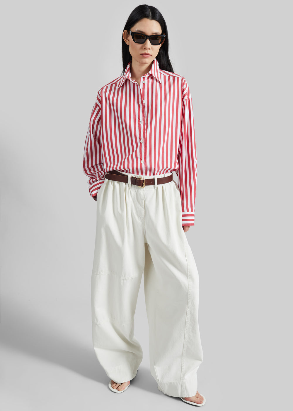 Teano Belted Curved Pants - Off White