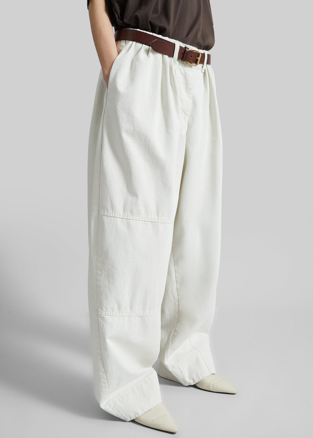 Teano Belted Curved Pants - Off White - 1