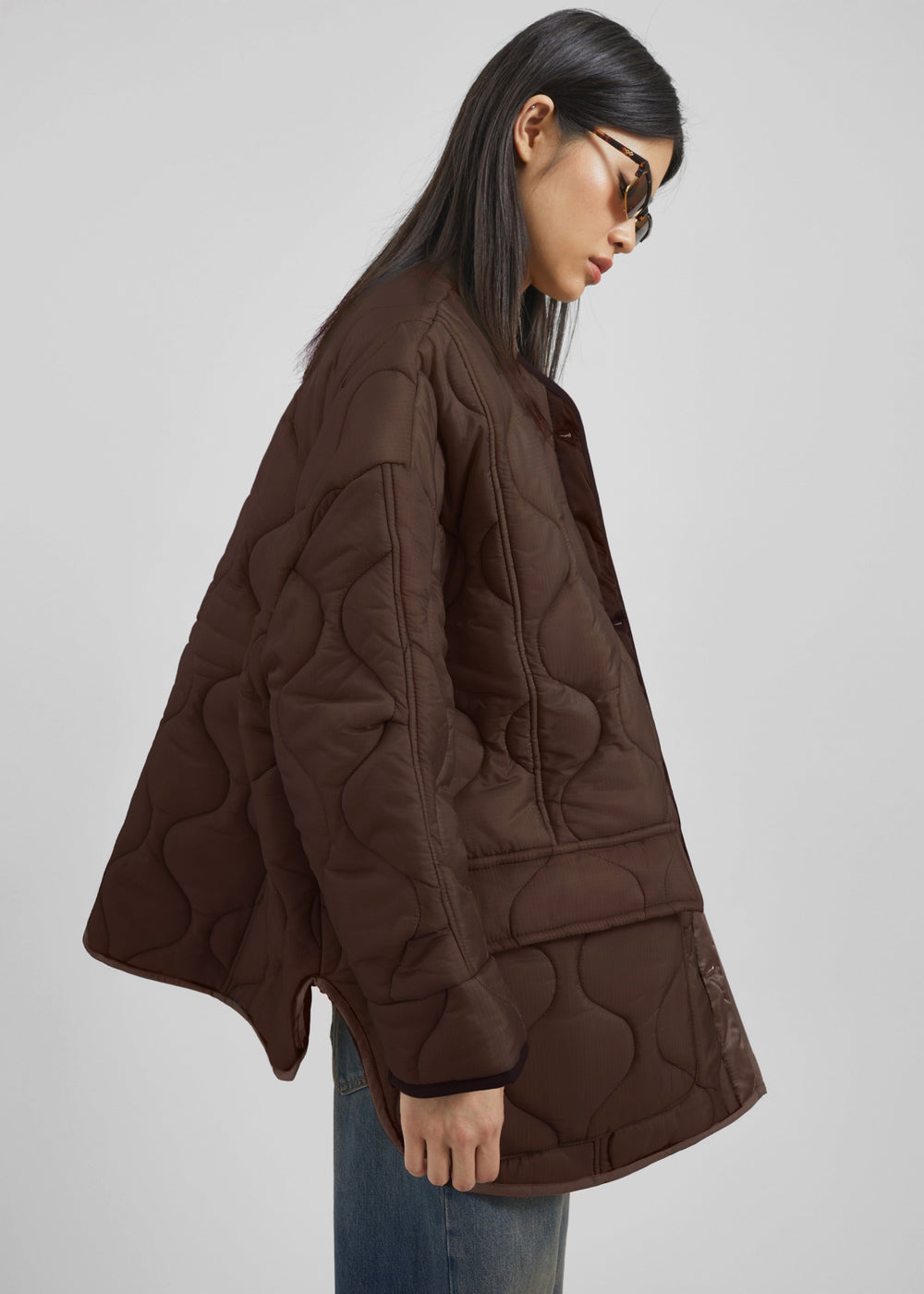 Teddy Quilted Jacket - Brown - 1