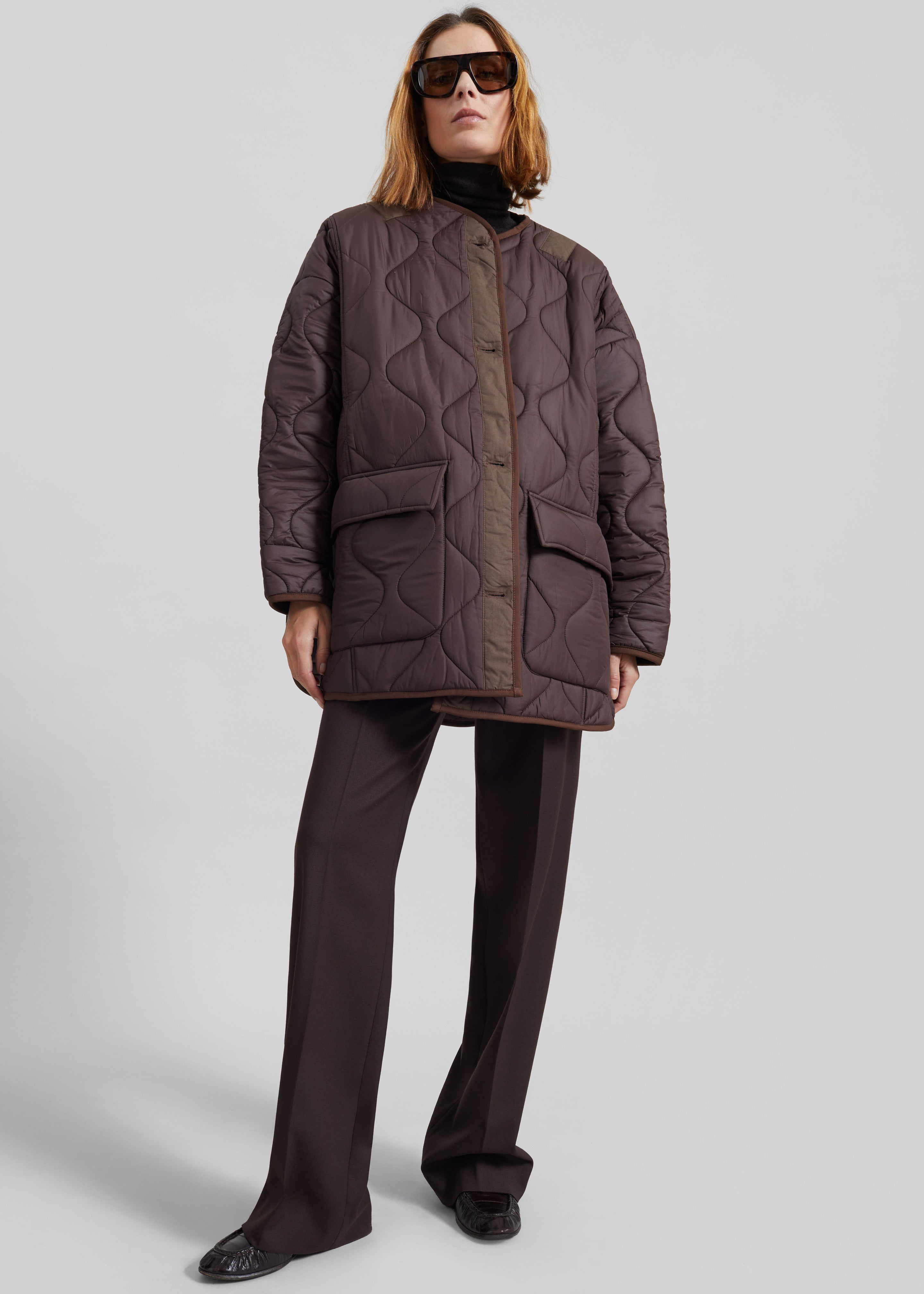 Teddy Quilted Jacket - Brown - 5