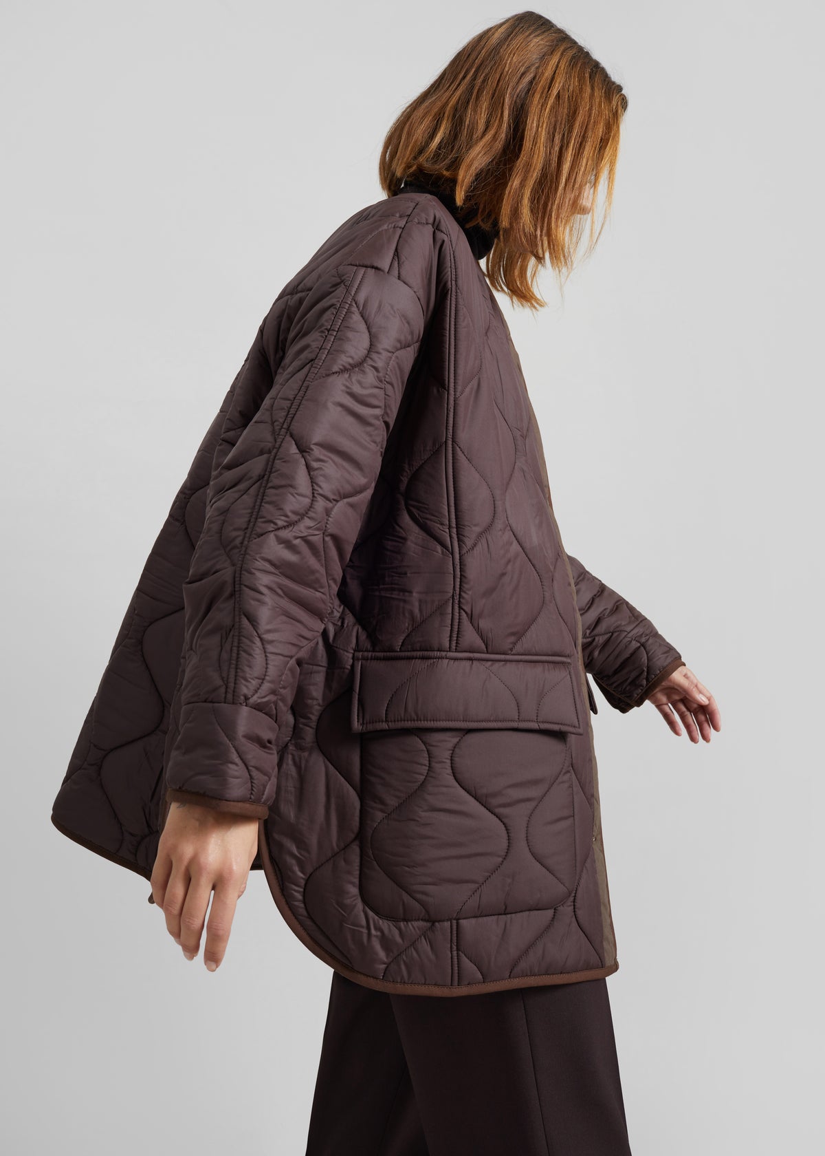 Teddy Quilted Jacket - Brown - 1