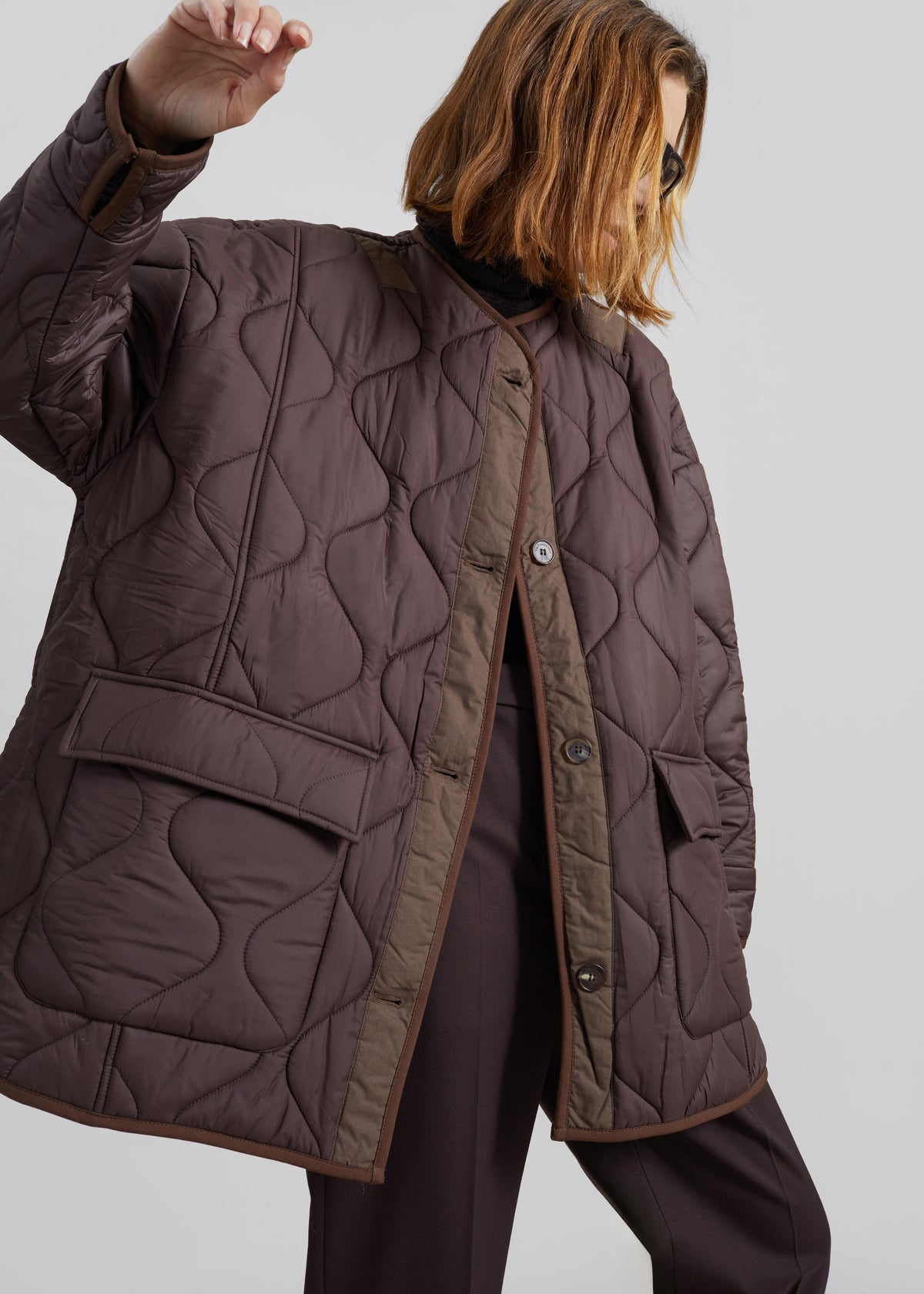 Teddy Quilted Jacket - Brown - 2