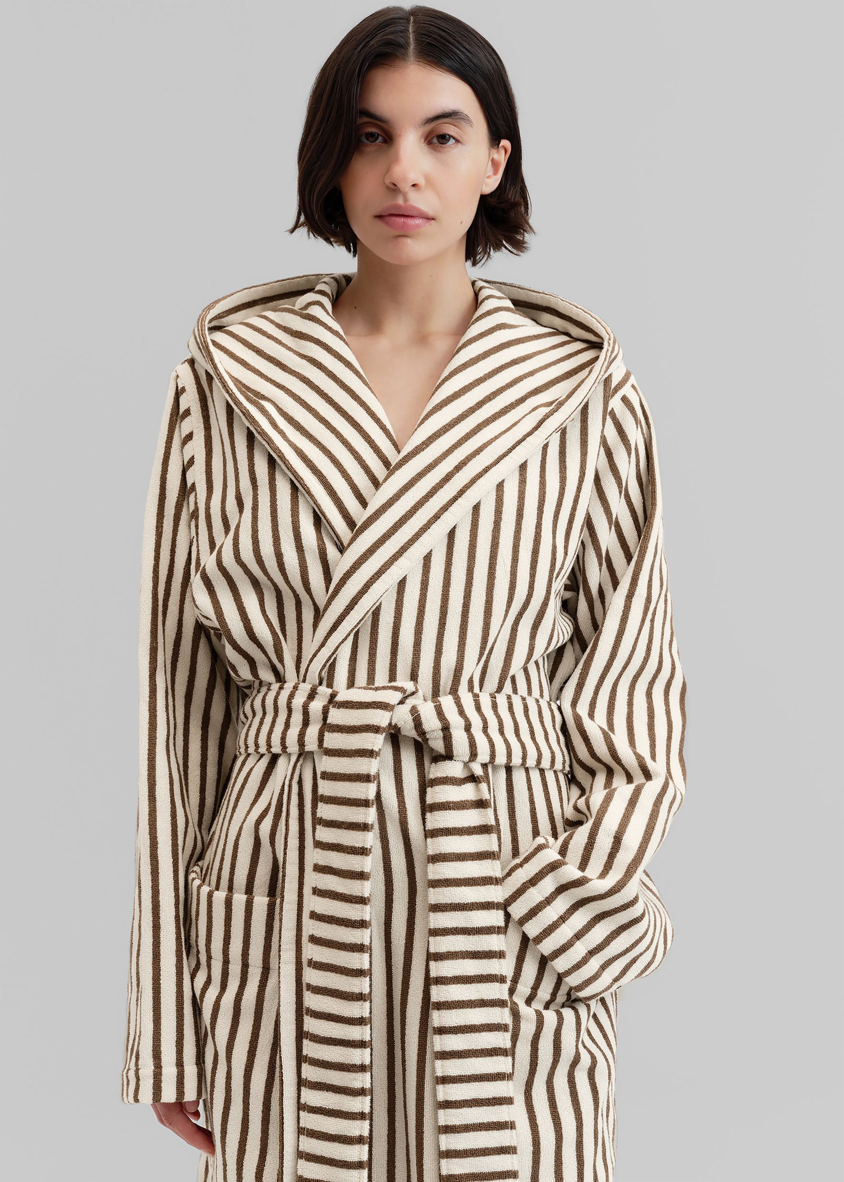 Tekla Hooded Bathrobe - Kodiak Stripes - 3
