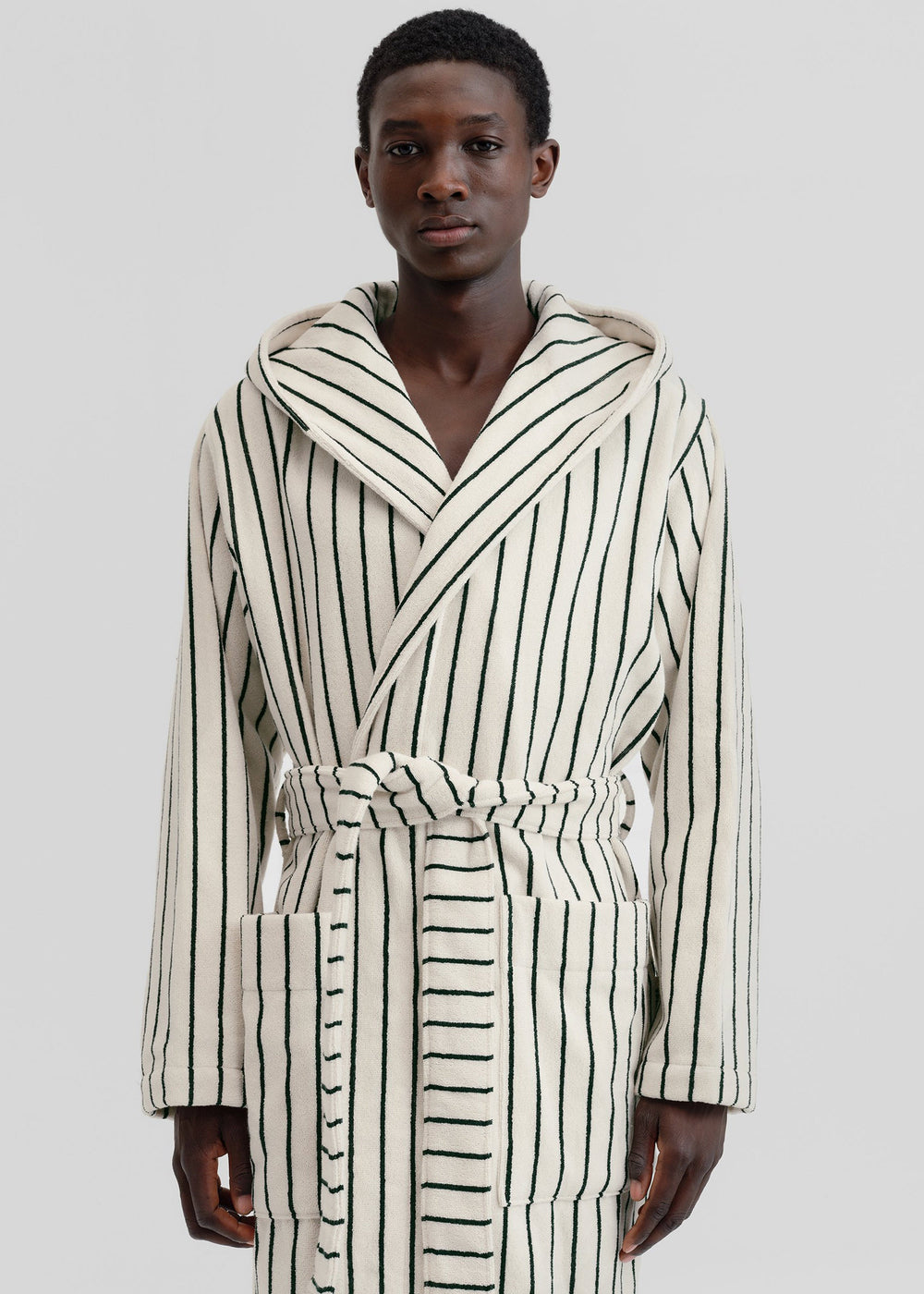 Tekla Hooded Bathrobe - Racing Green Stripes - 1