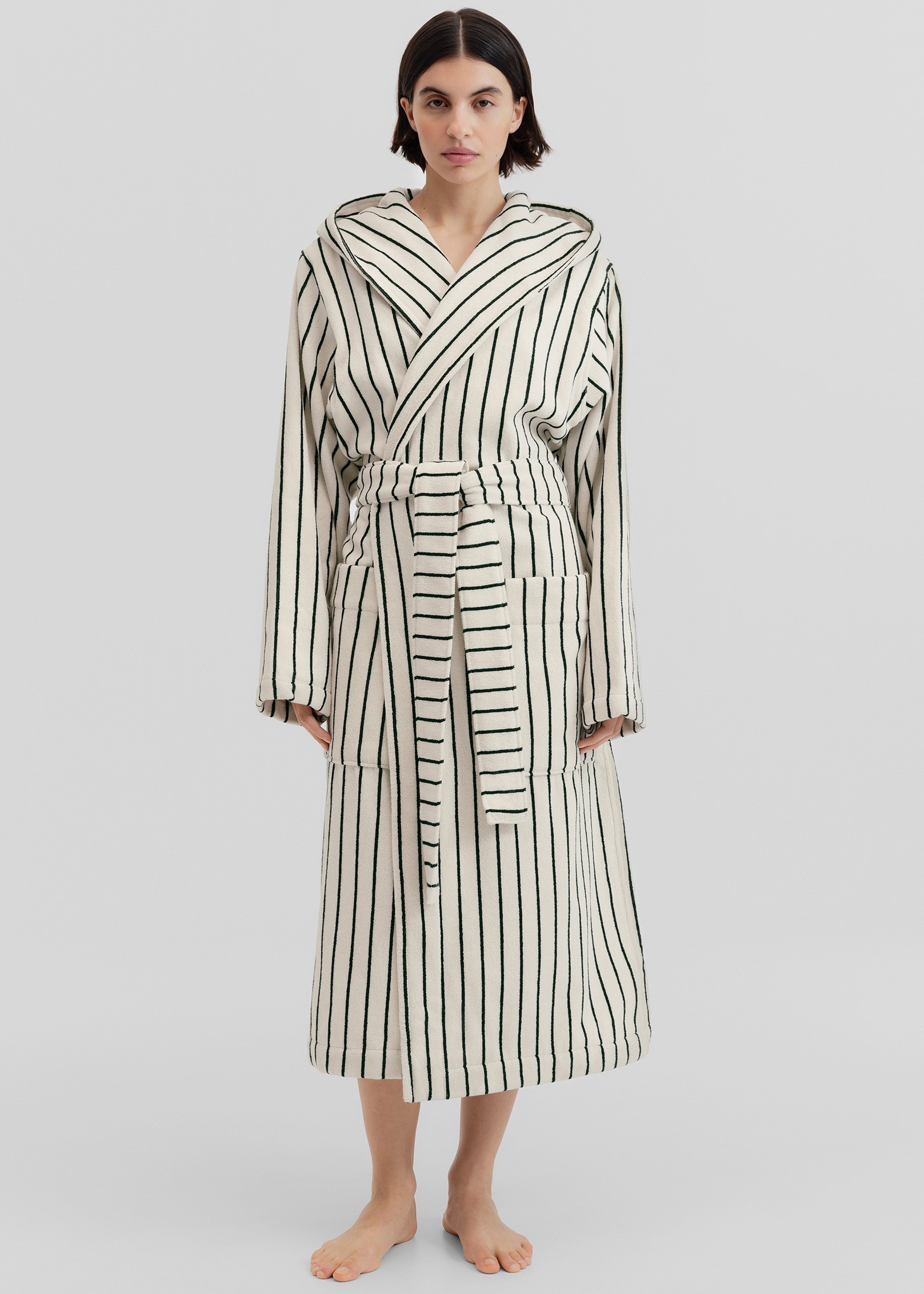 Tekla Hooded Bathrobe - Racing Green Stripes - 5