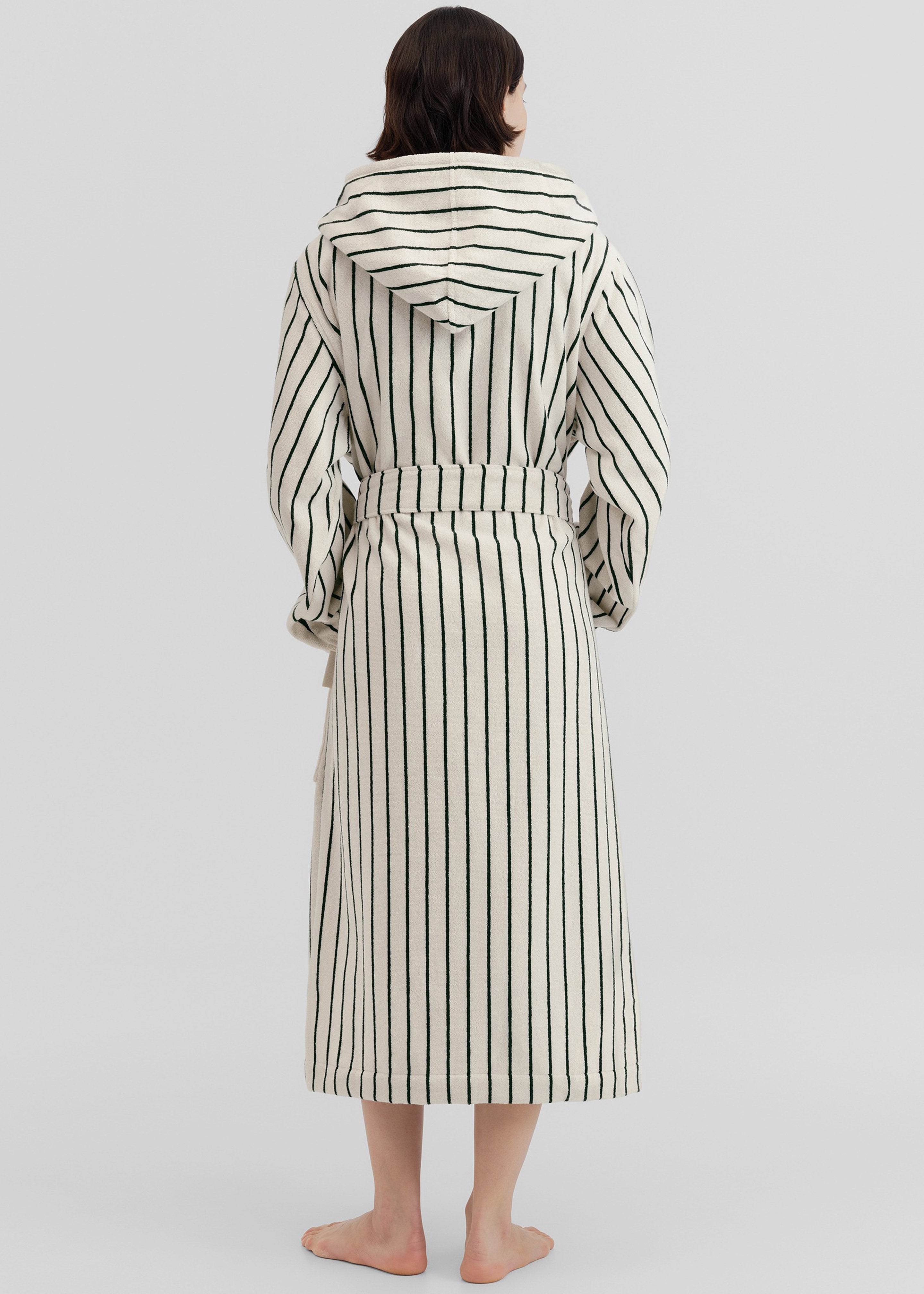 Tekla Hooded Bathrobe - Racing Green Stripes - 6