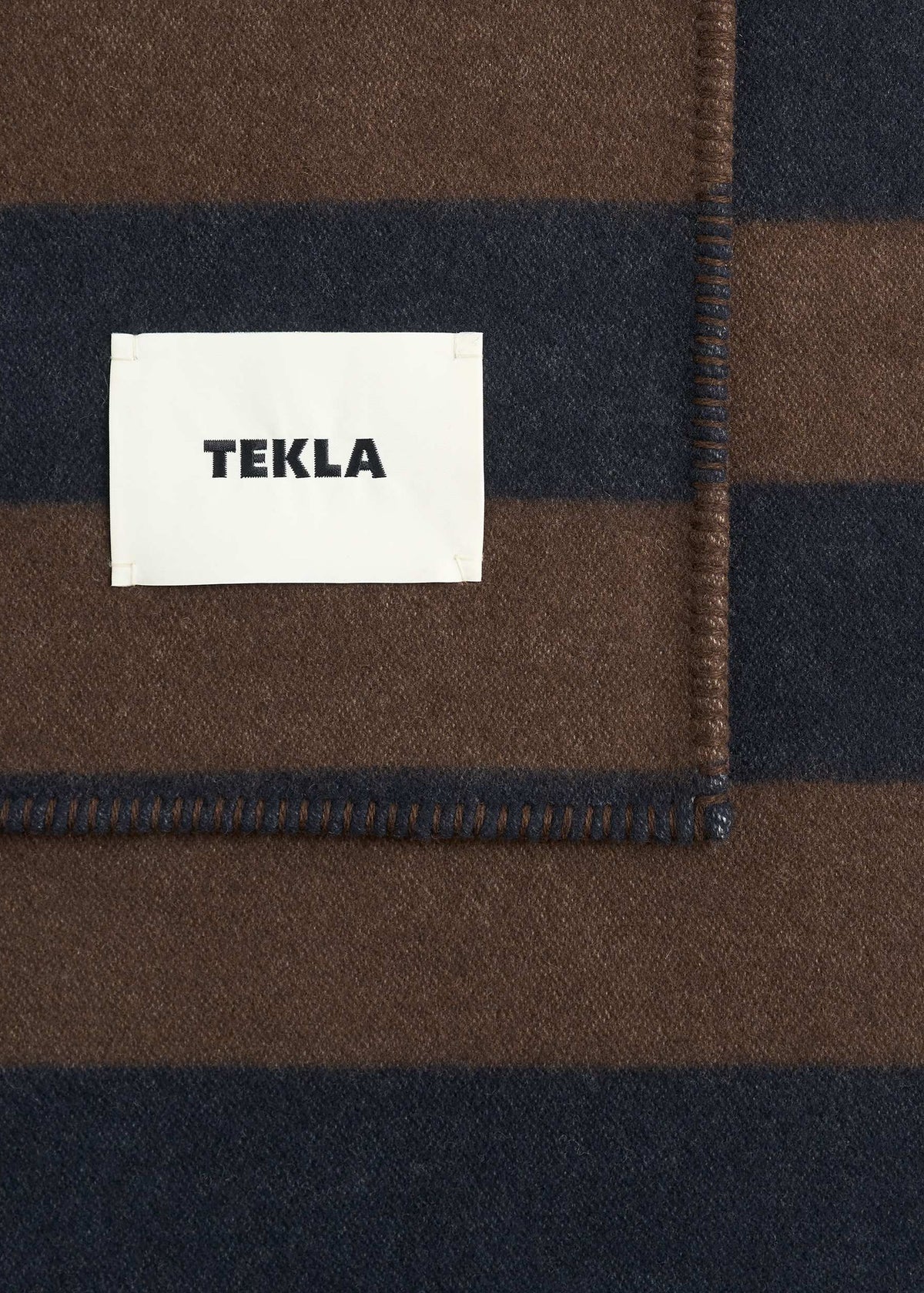 Tekla Lambswool Blanket - Walnut & Dusk Blue Stripes