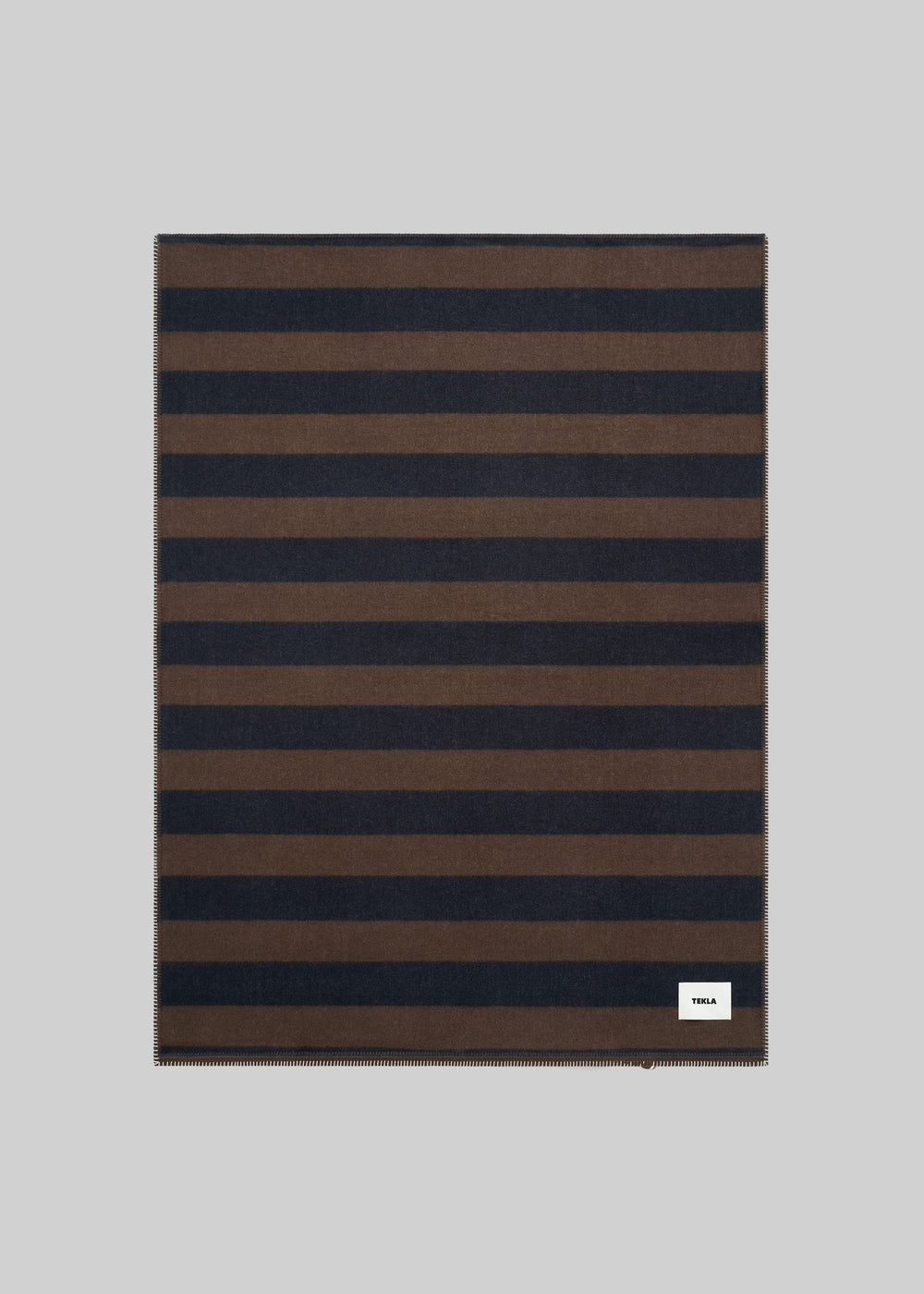 Tekla Lambswool Blanket - Walnut & Dusk Blue Stripes - 1