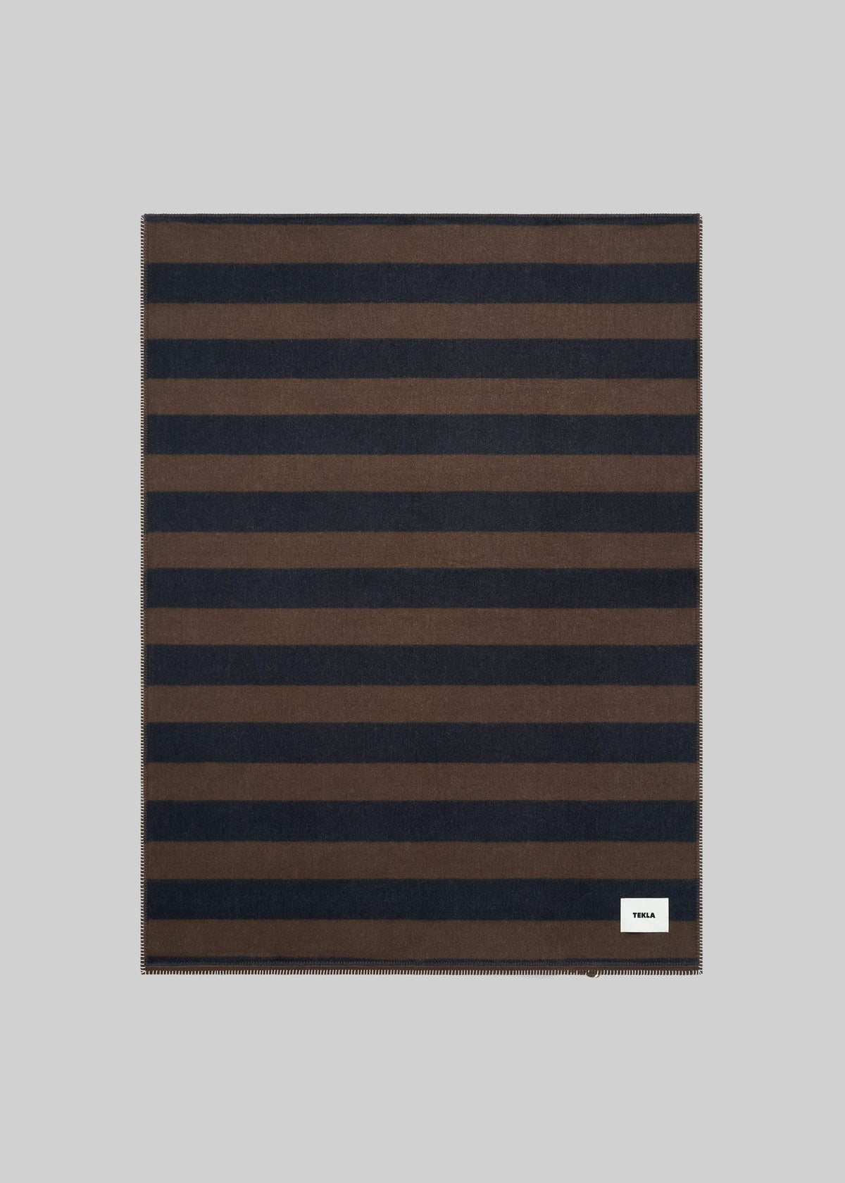 Tekla Lambswool Blanket - Walnut & Dusk Blue Stripes