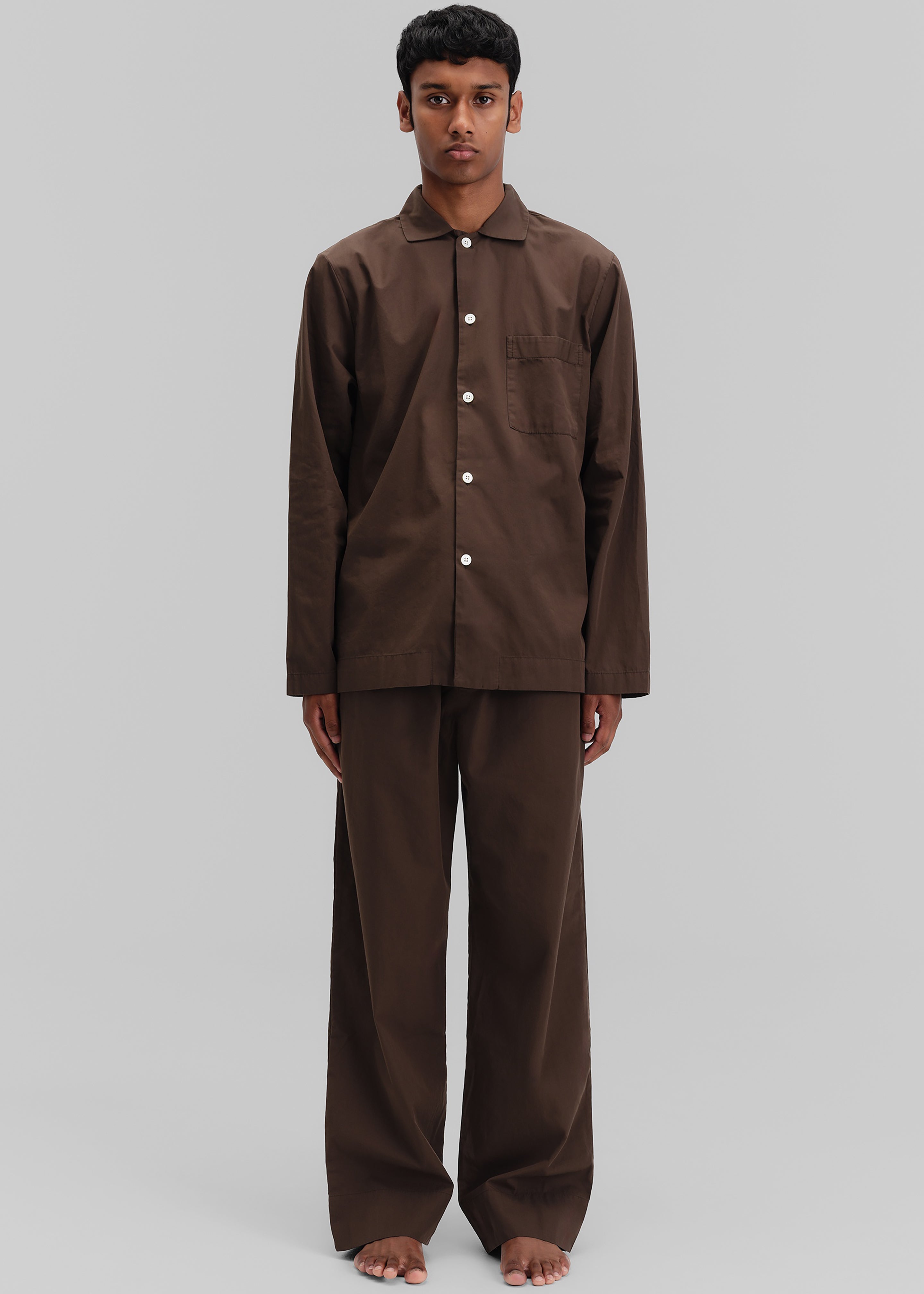 Tekla Poplin Pyjama Shirt - Coffee - 9 - [gender-male]