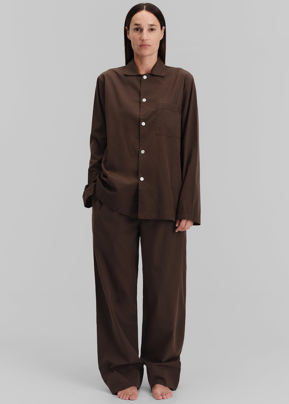 Tekla Poplin Pyjama Shirt - Coffee - 4