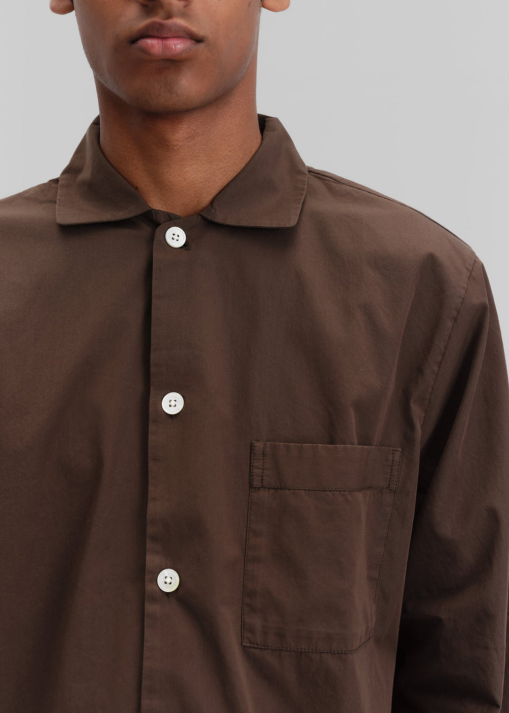 Tekla Poplin Pyjama Shirt - Coffee