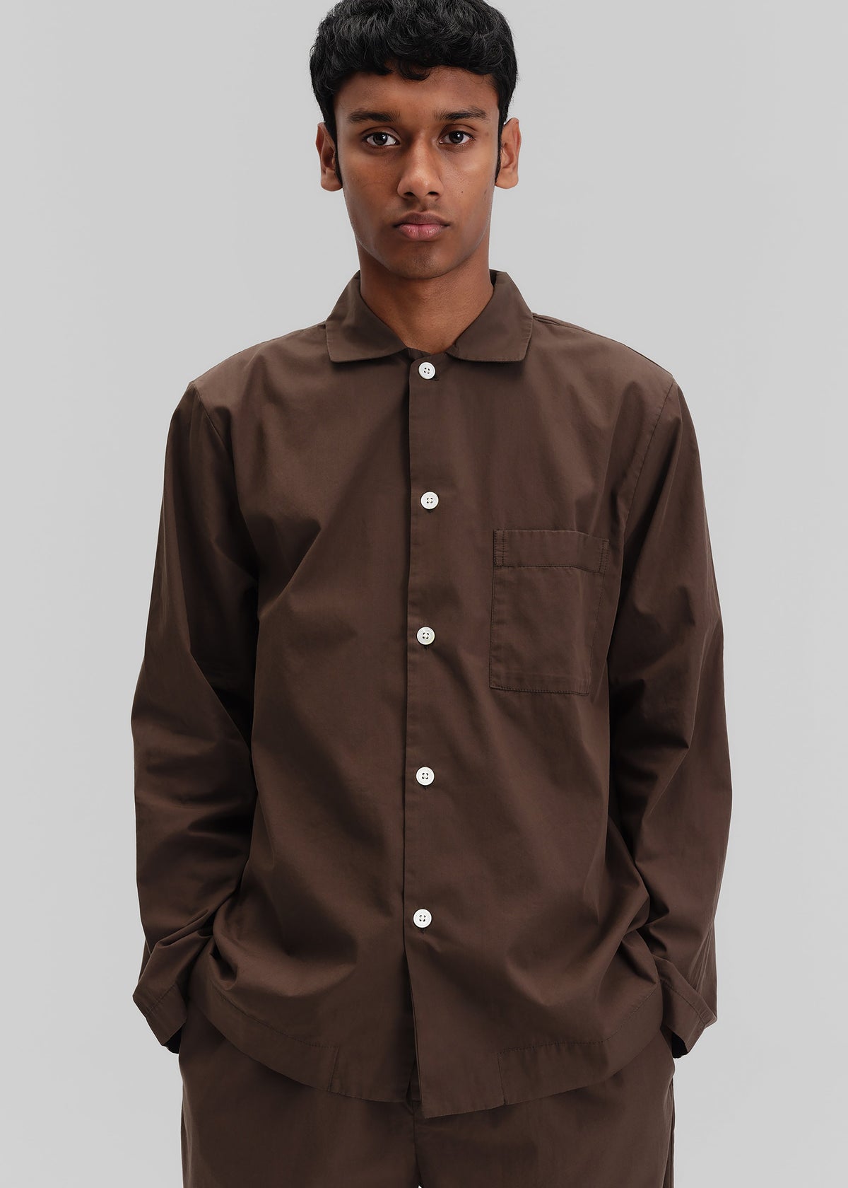 Tekla Poplin Pyjama Shirt - Coffee - 7 - [gender-male]