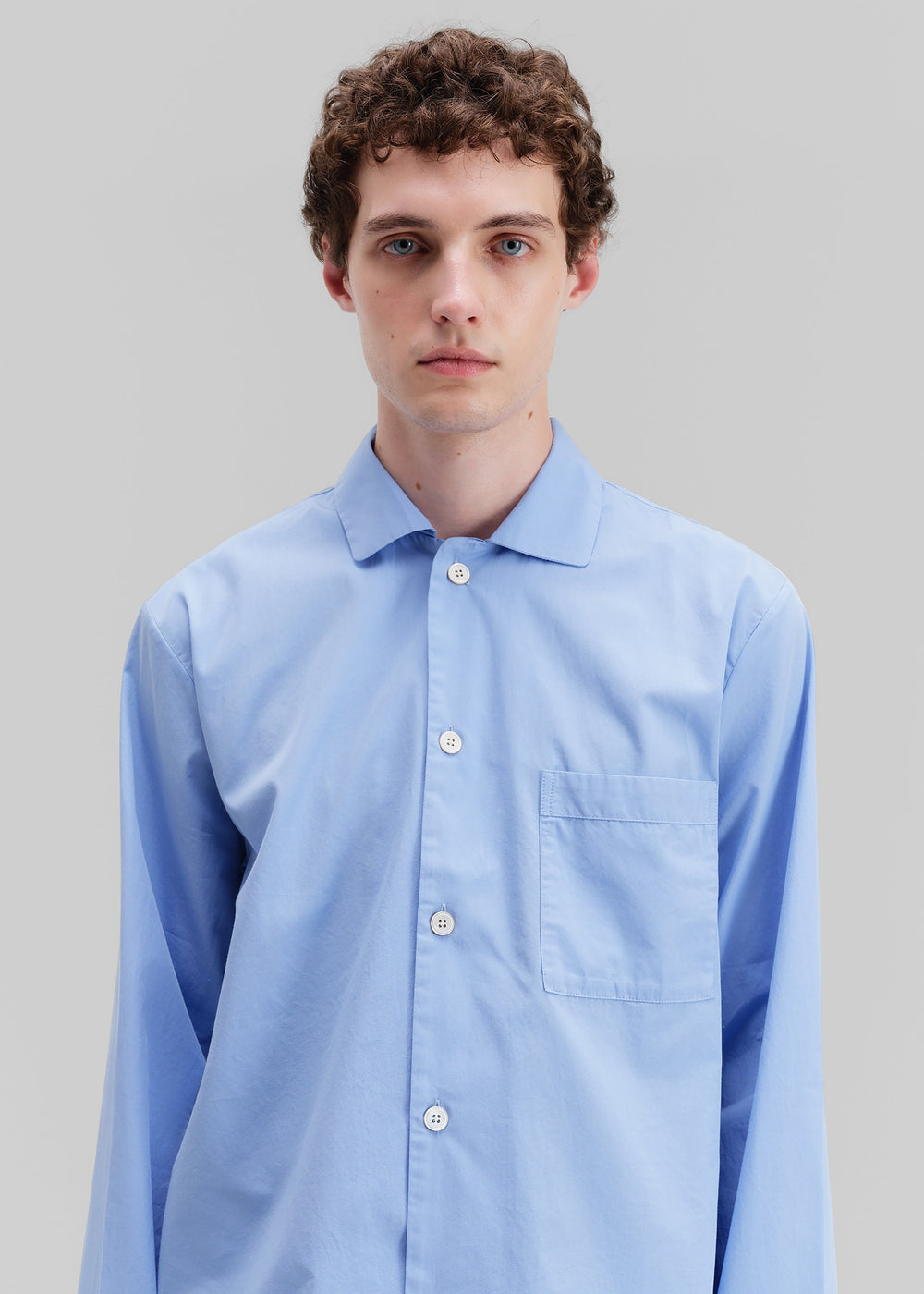 Tekla Poplin Pyjama Shirt - Cornflower Blue - 1