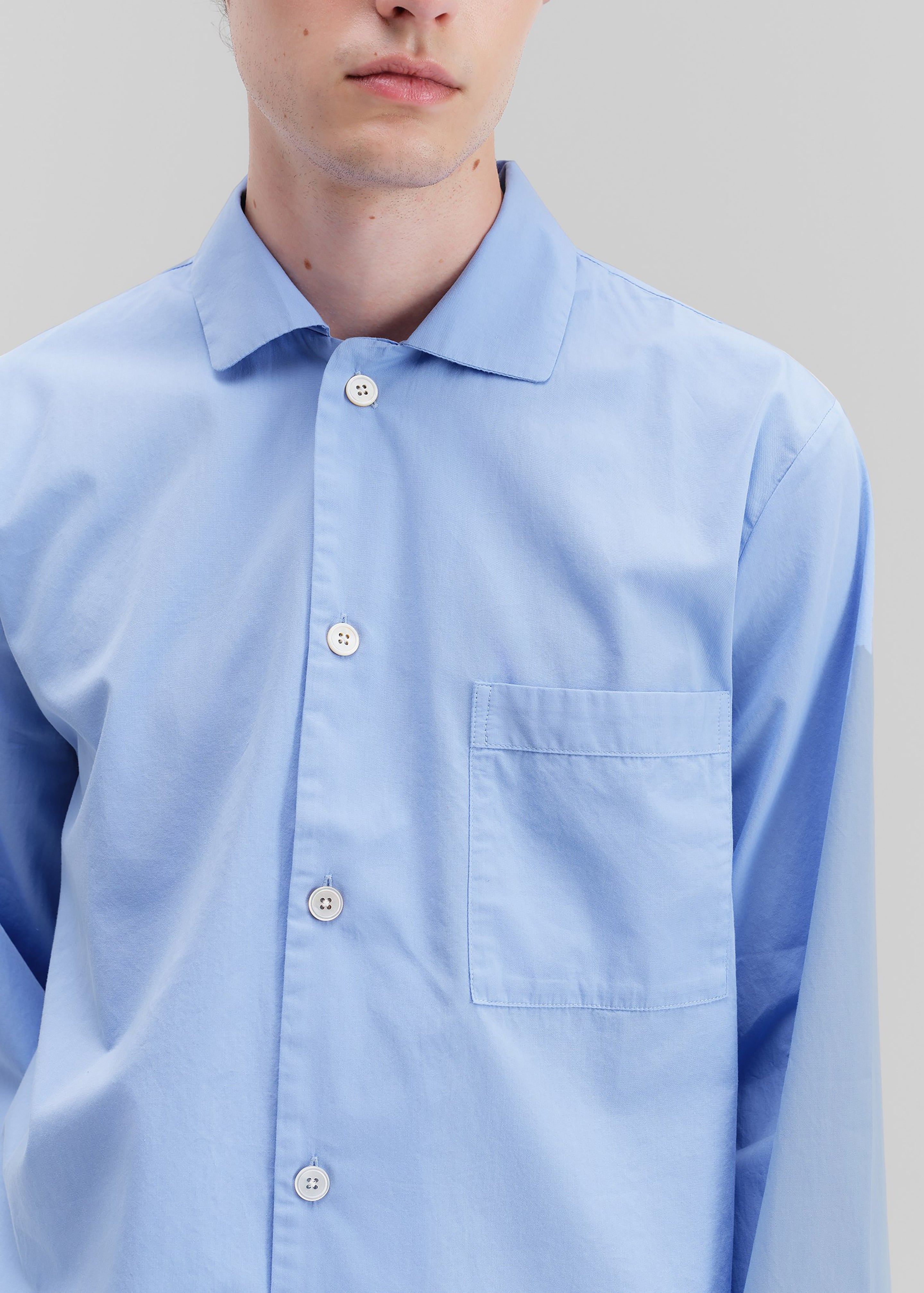 Tekla Poplin Pyjama Shirt - Cornflower Blue - 8