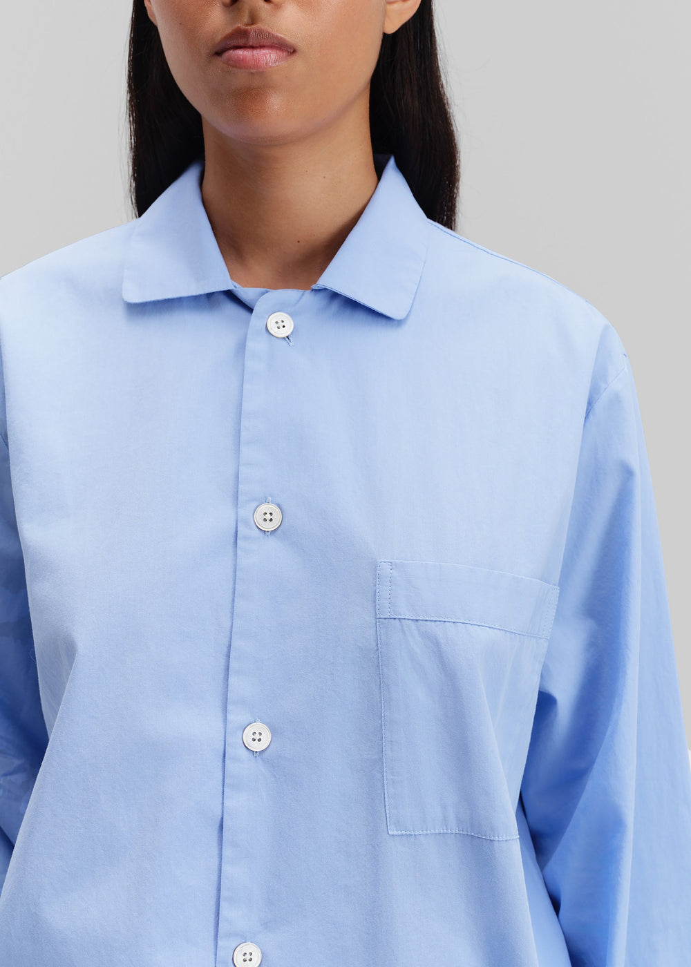 Tekla Poplin Pyjama Shirt - Cornflower Blue - 1