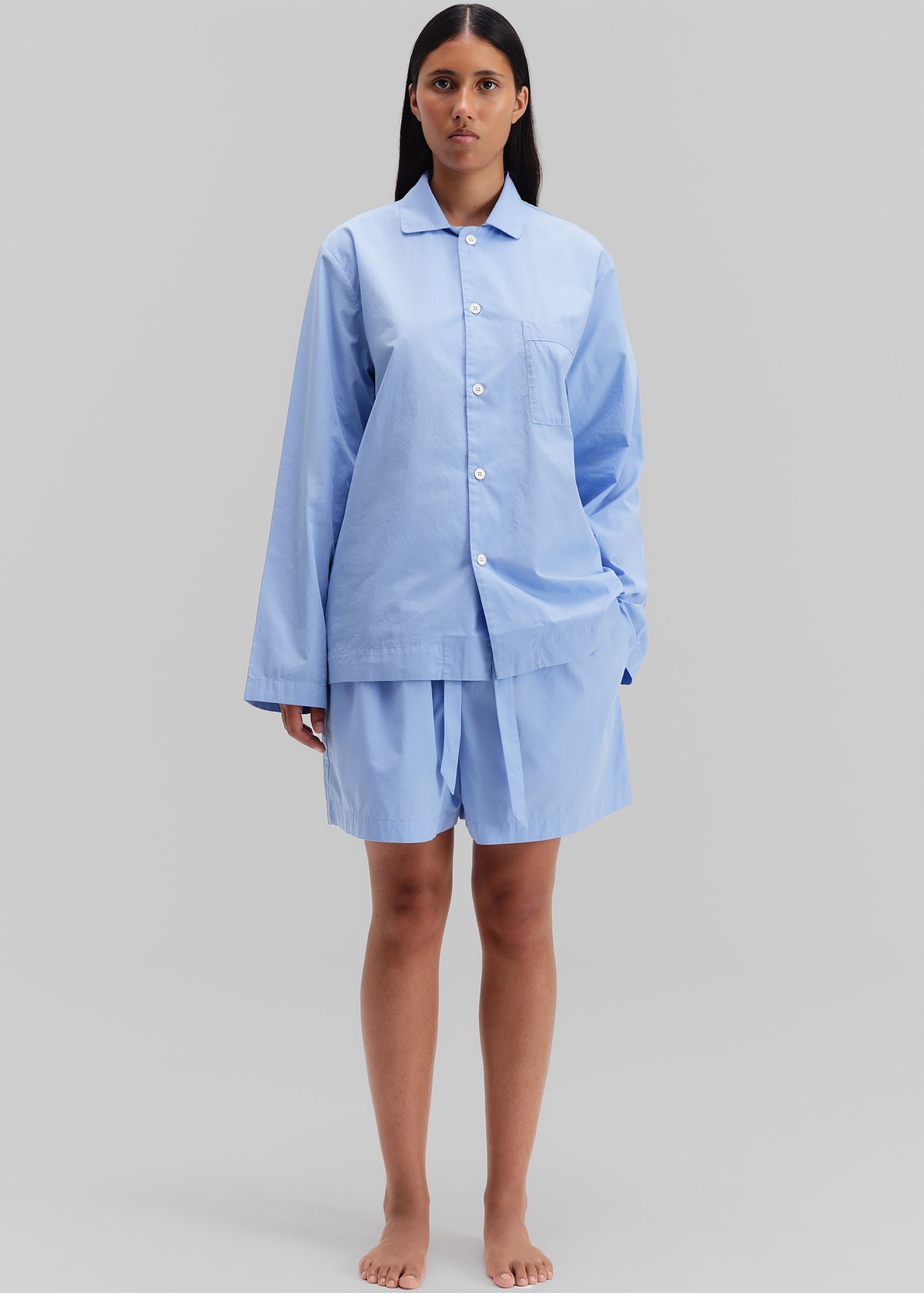 Tekla Poplin Pyjama Shirt - Cornflower Blue - 1