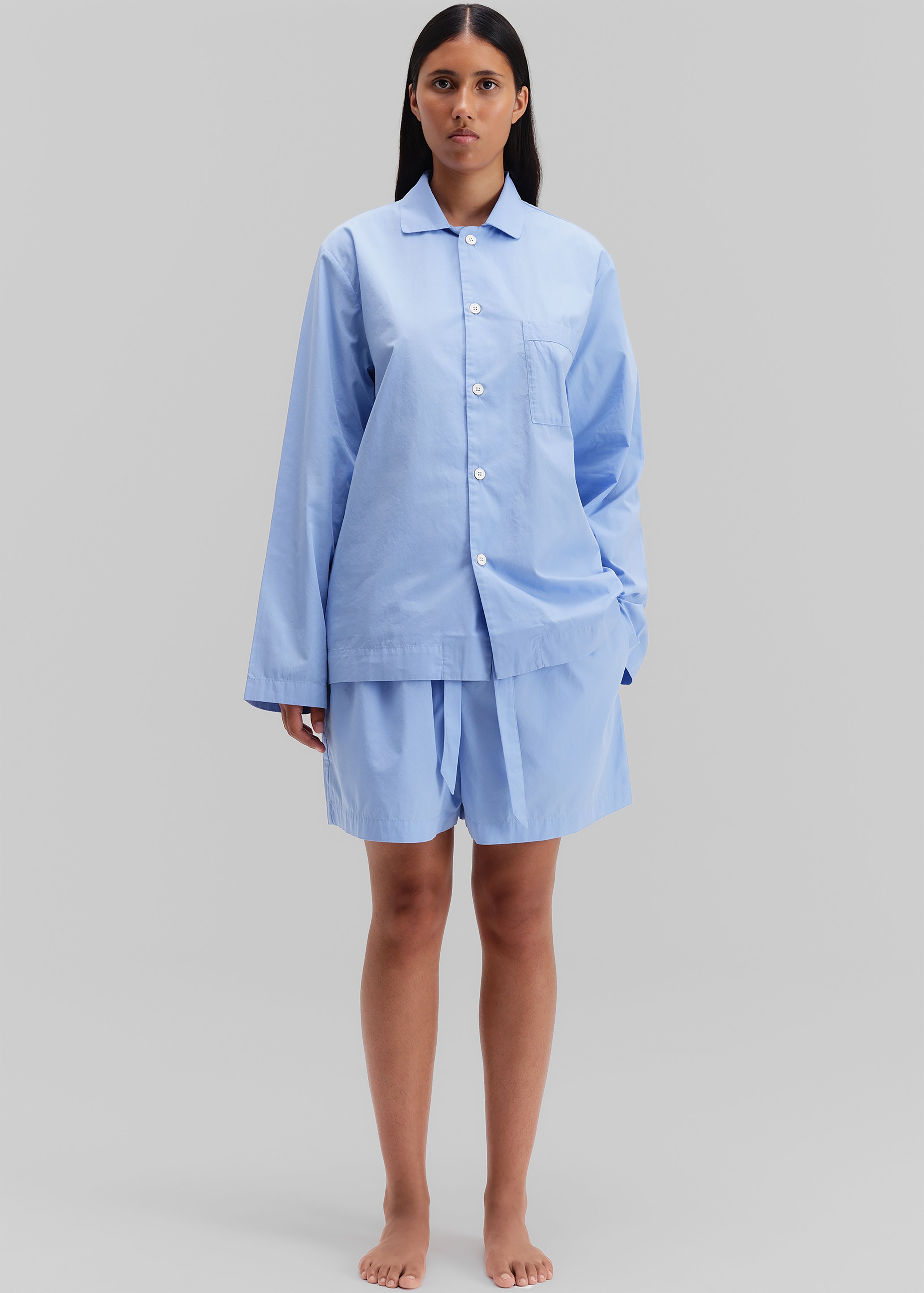 Tekla Poplin Pyjama Shirt - Cornflower Blue - 1