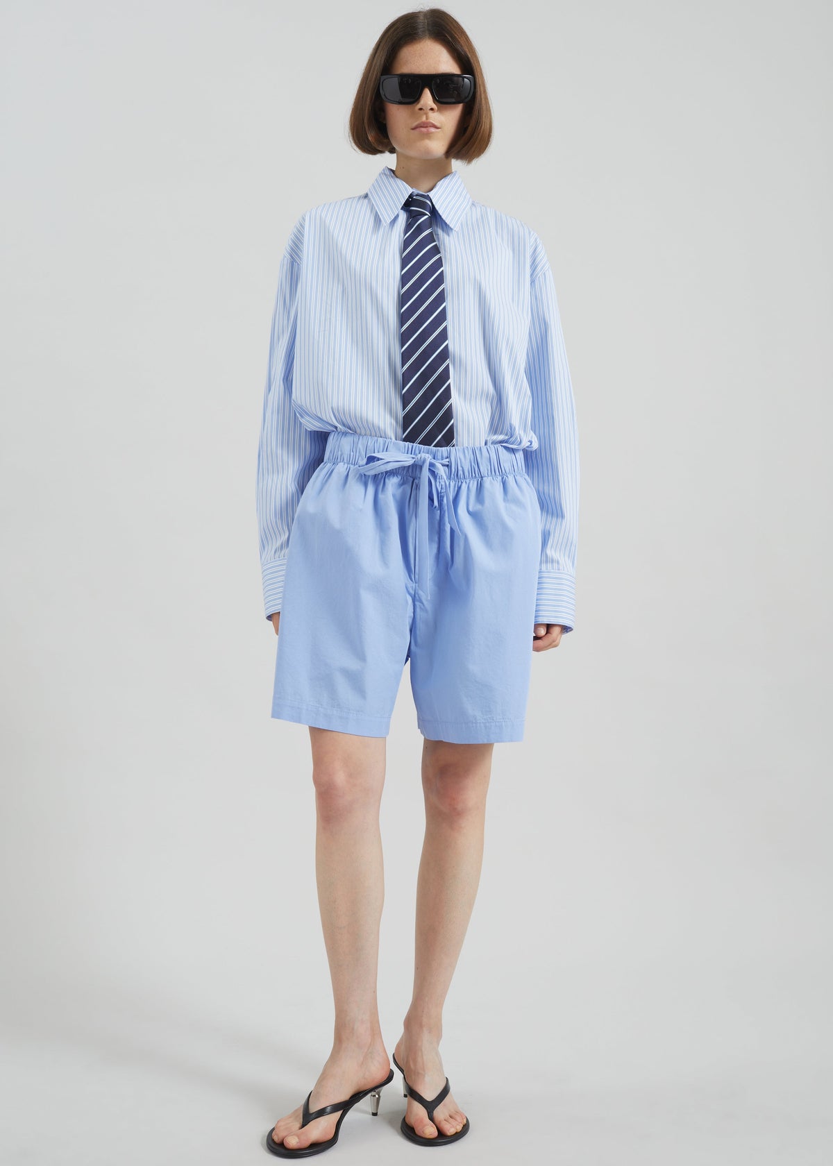 Shop the look image for Tekla Poplin Pyjama Shorts - Cornflower Blue