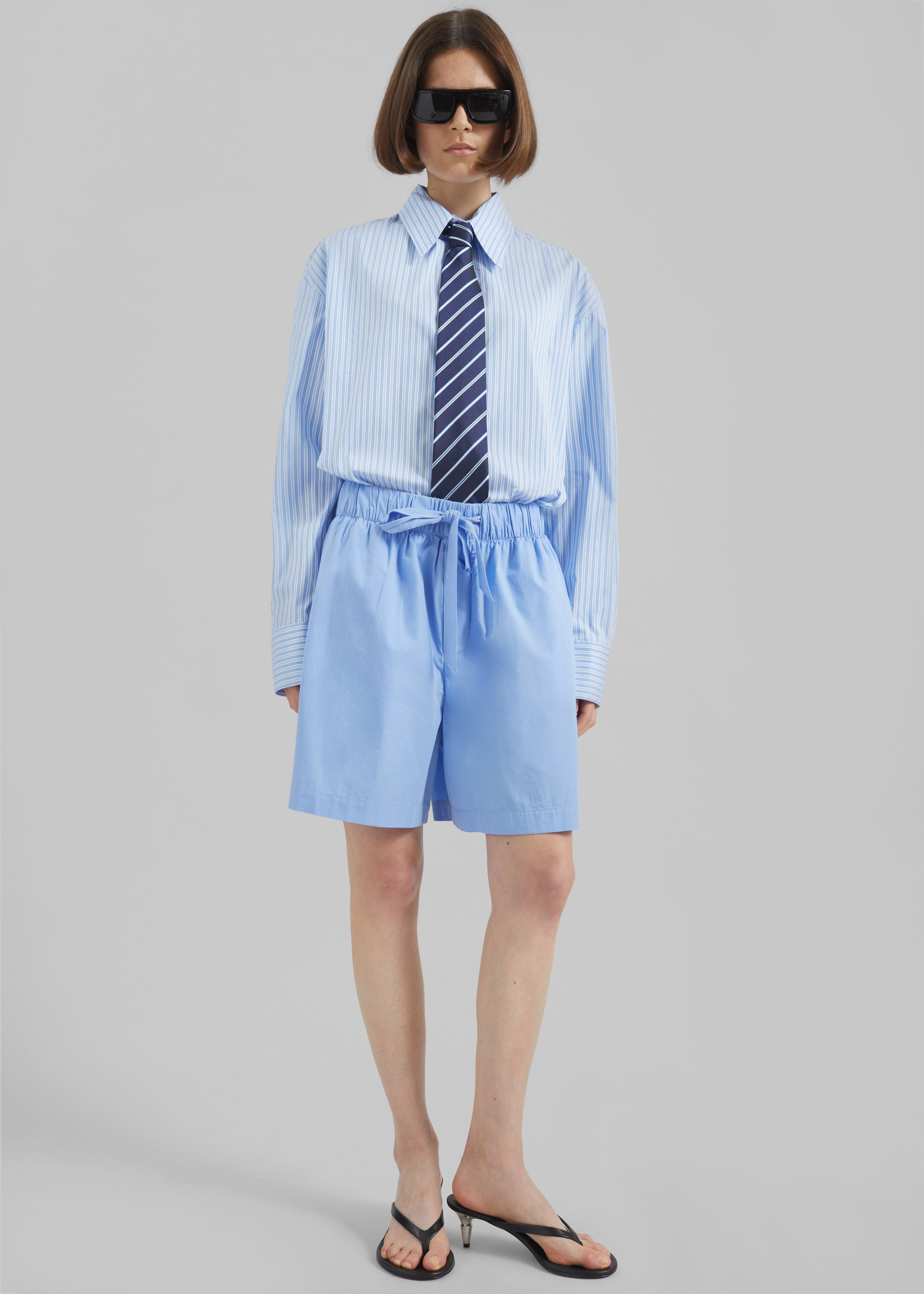 Tekla Poplin Pyjama Shorts - Cornflower Blue - 8