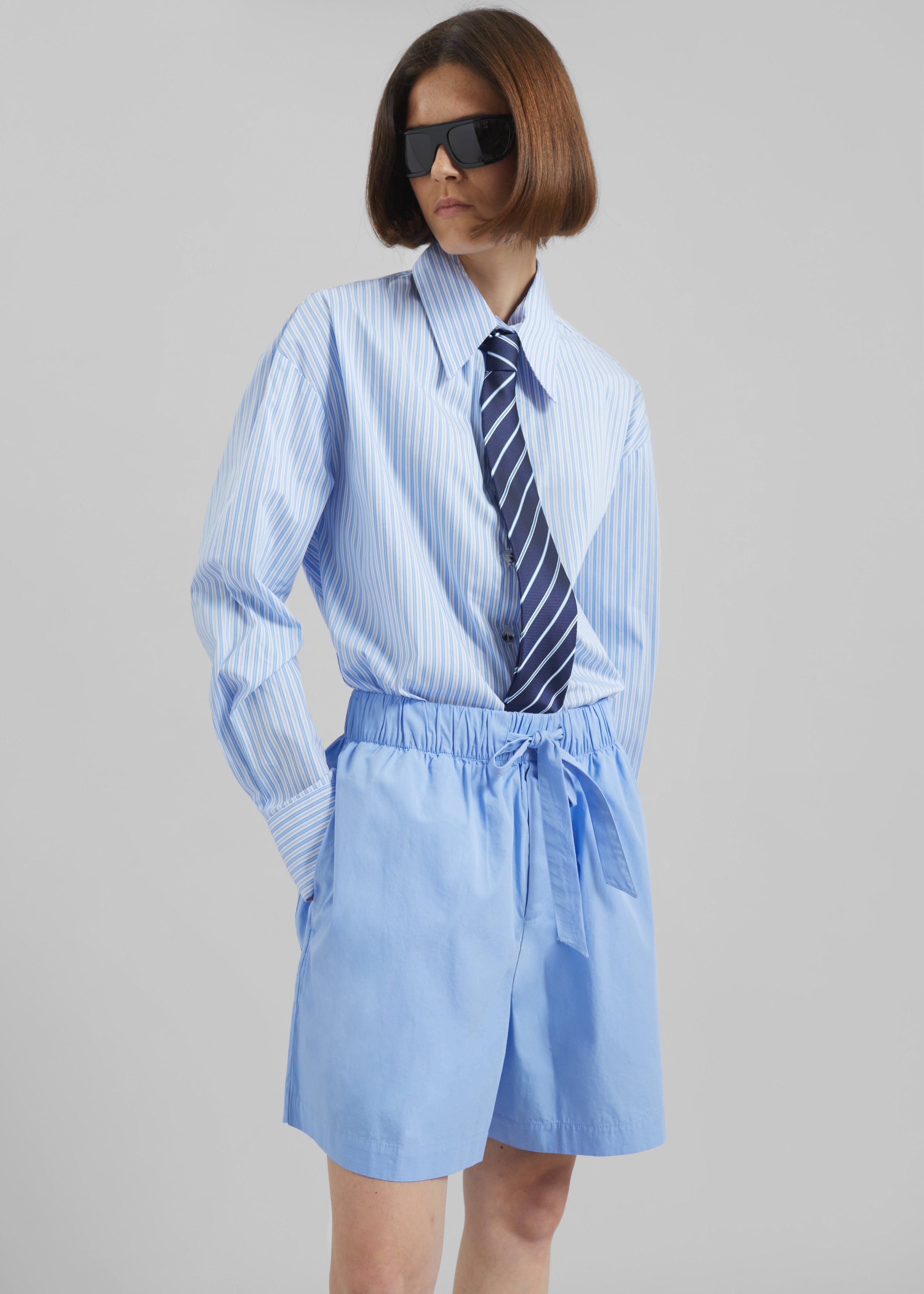 Tekla Poplin Pyjama Shorts - Cornflower Blue - 5