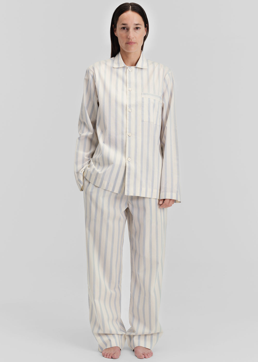 Tekla Poplin Pyjama Shirt - Needle Stripes - 1