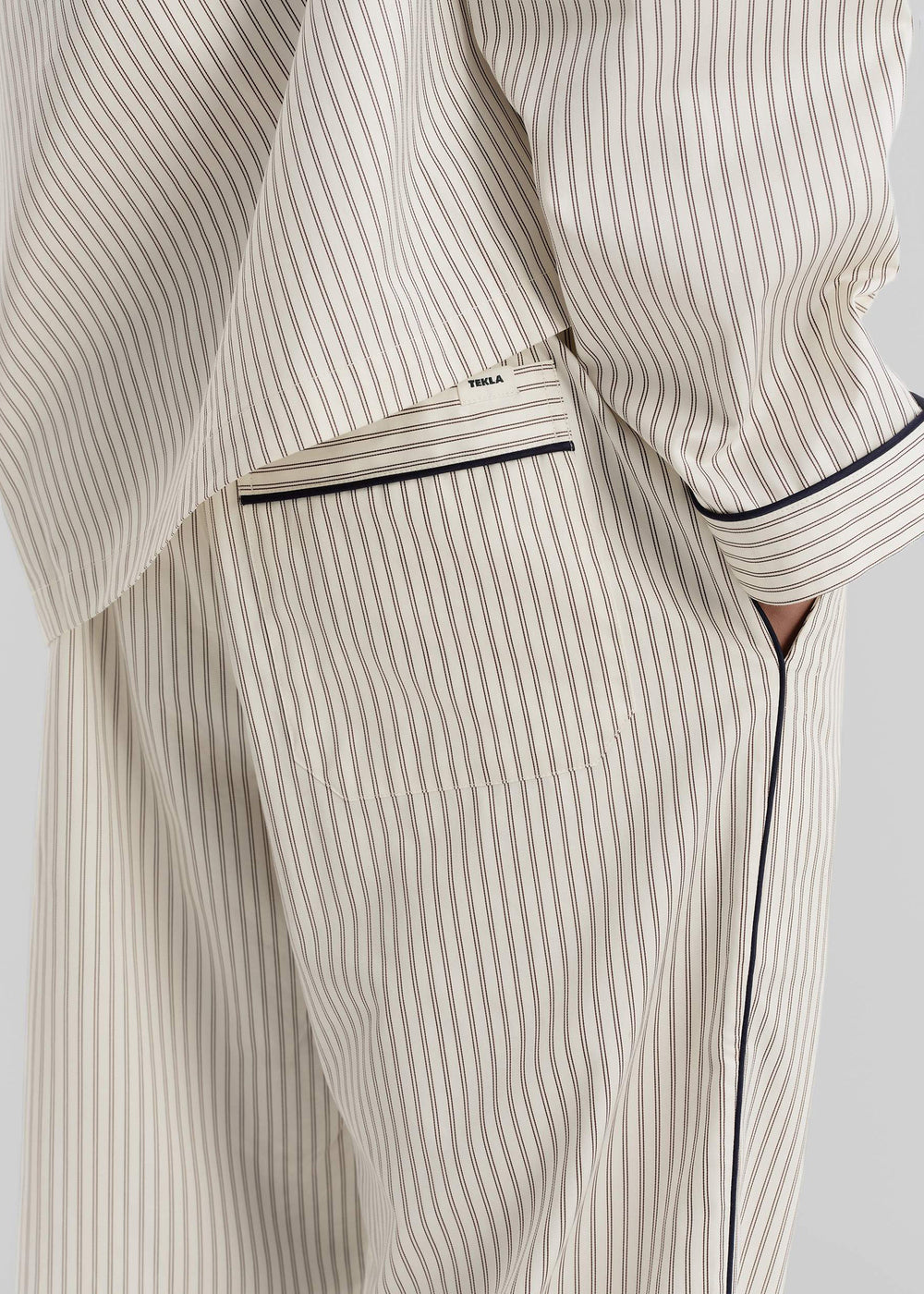 Tekla Sateen Pyjama Pants - Brown Pinstripe