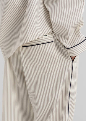 Tekla Sateen Pyjama Pants - Brown Pinstripe