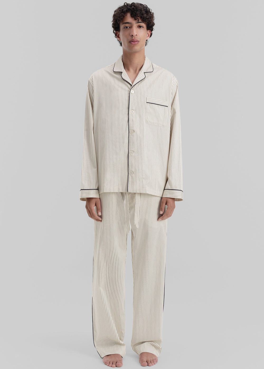 Tekla Sateen Pyjama Pants - Brown Pinstripe