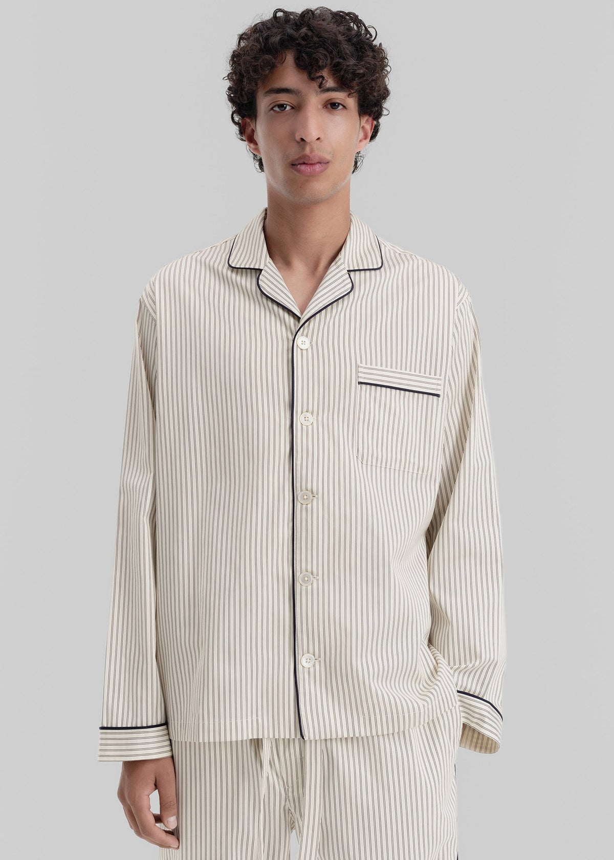 Tekla Sateen Pyjama Shirt - Brown Pinstripe - 4 - [gender-male]