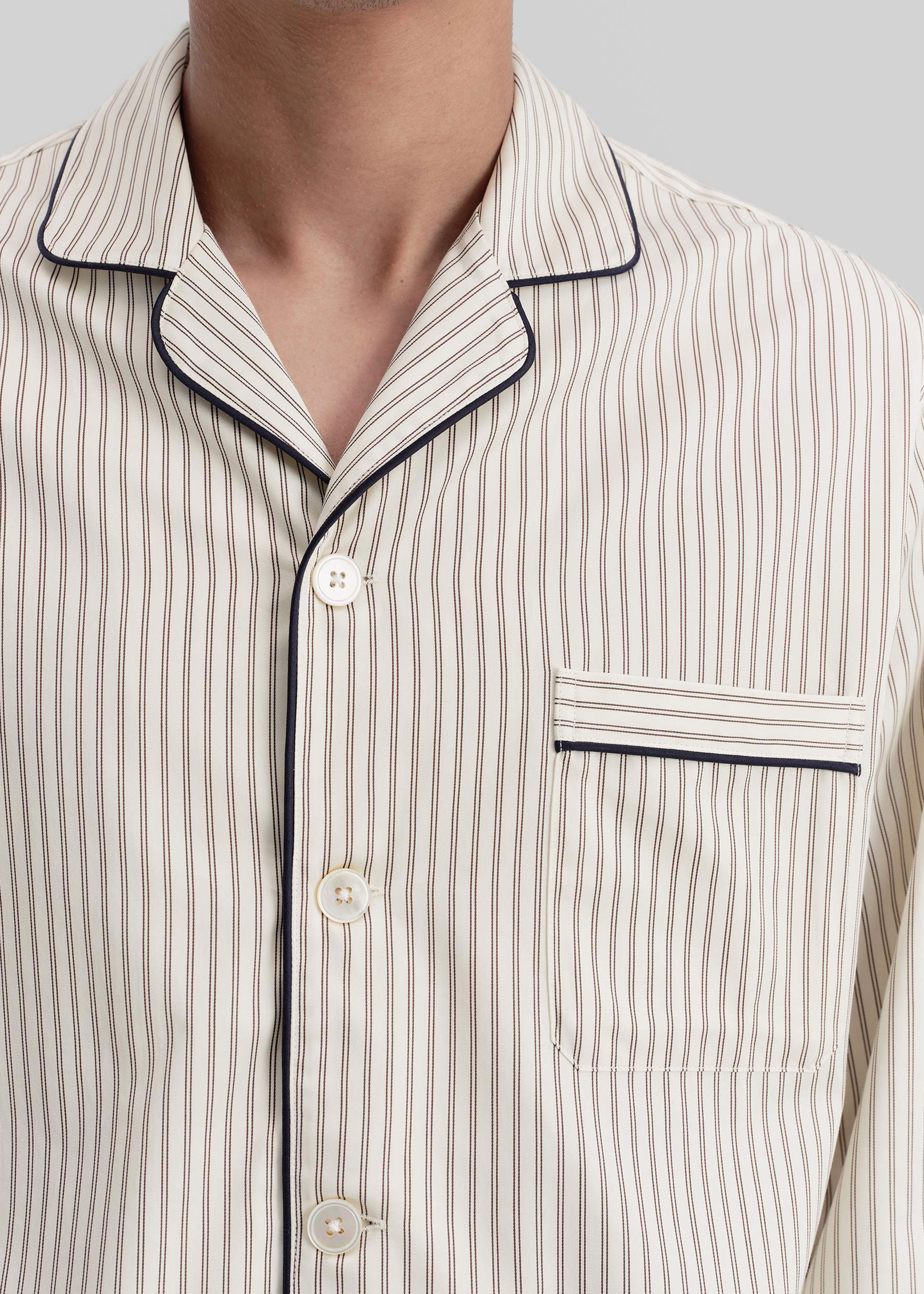 Tekla Sateen Pyjama Shirt - Brown Pinstripe - 6