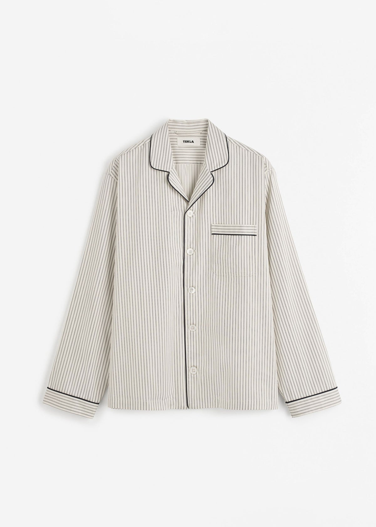 Tekla Sateen Pyjama Shirt - Brown Pinstripe - 9