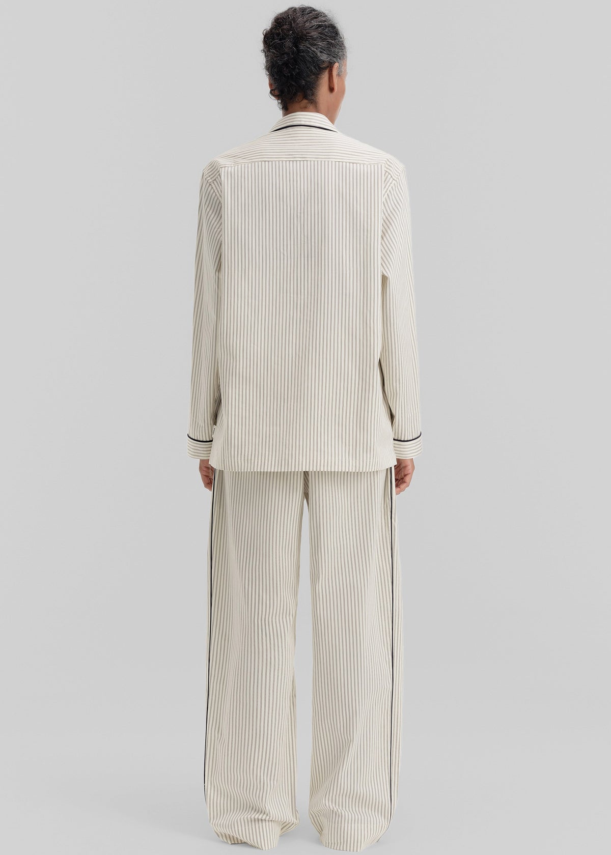 Tekla Sateen Pyjama Shirt - Brown Pinstripe - 7