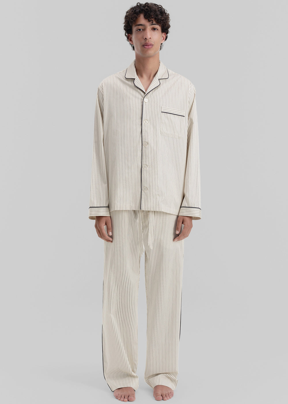 Tekla Sateen Pyjama Shirt - Brown Pinstripe - 1