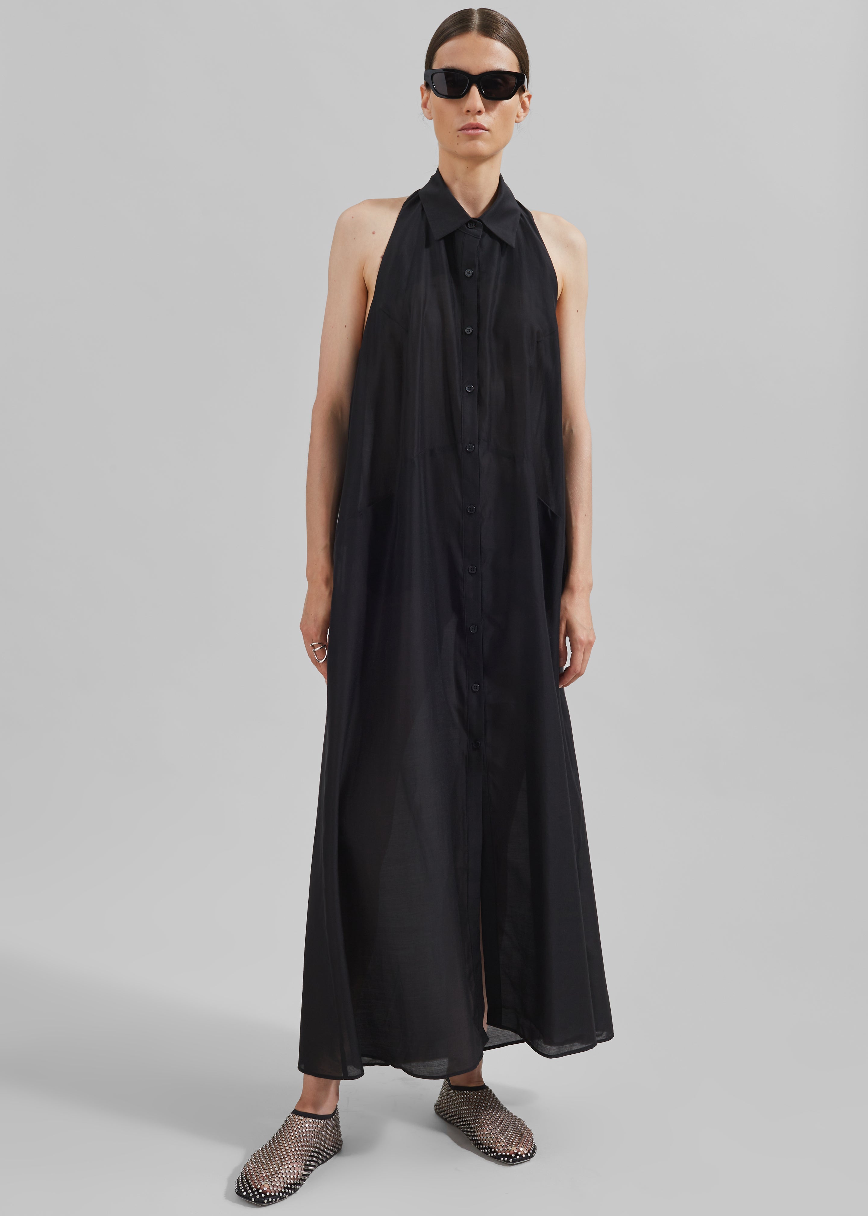 Temi Sheer Halter Dress - Black - 8