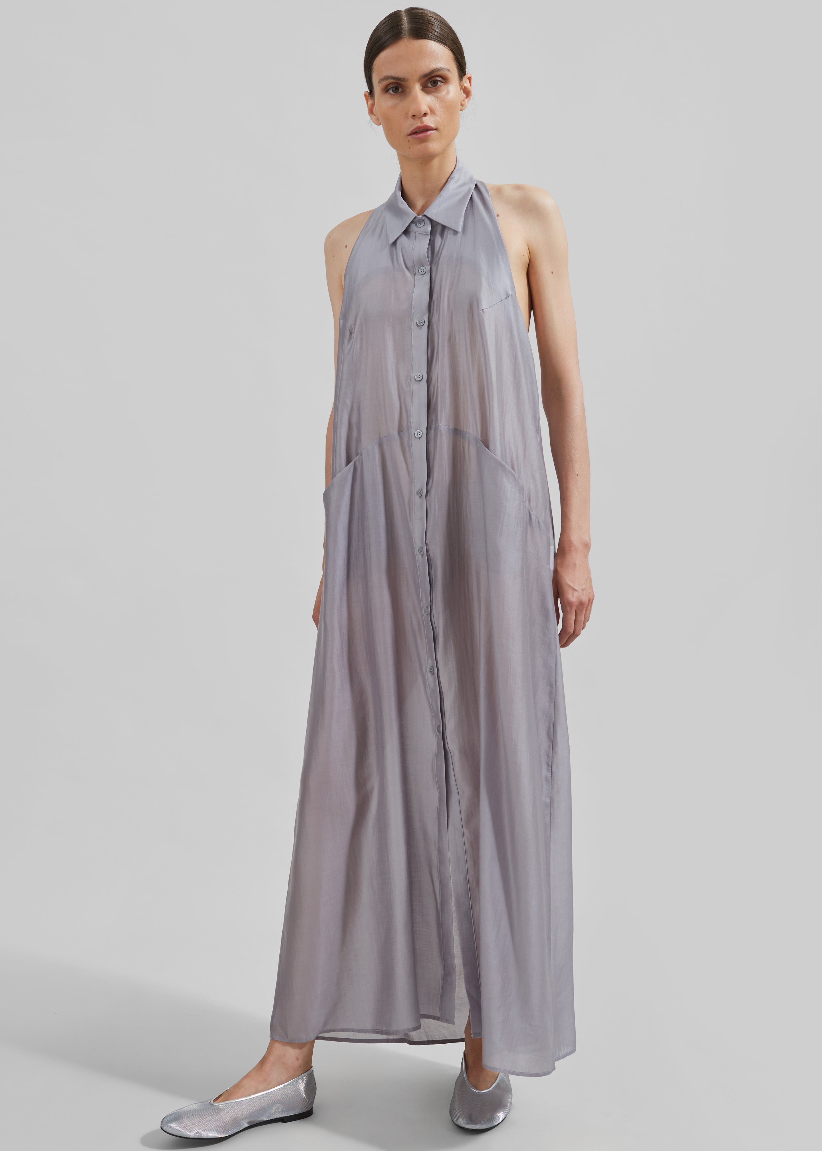 Temi Sheer Halter Dress - Grey - 8