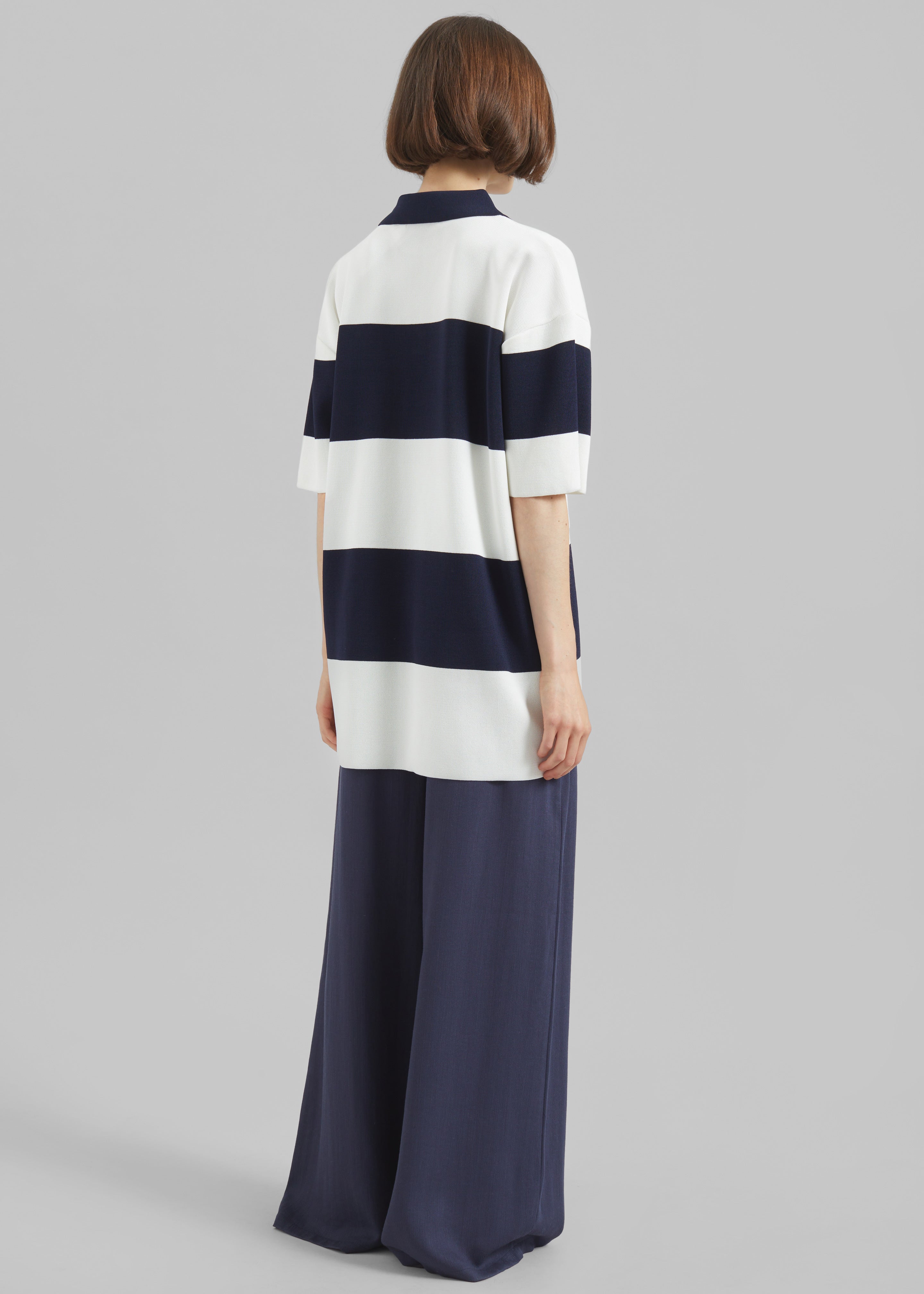 Teralba Oversized Knit Polo - White/Navy Stripe - 8