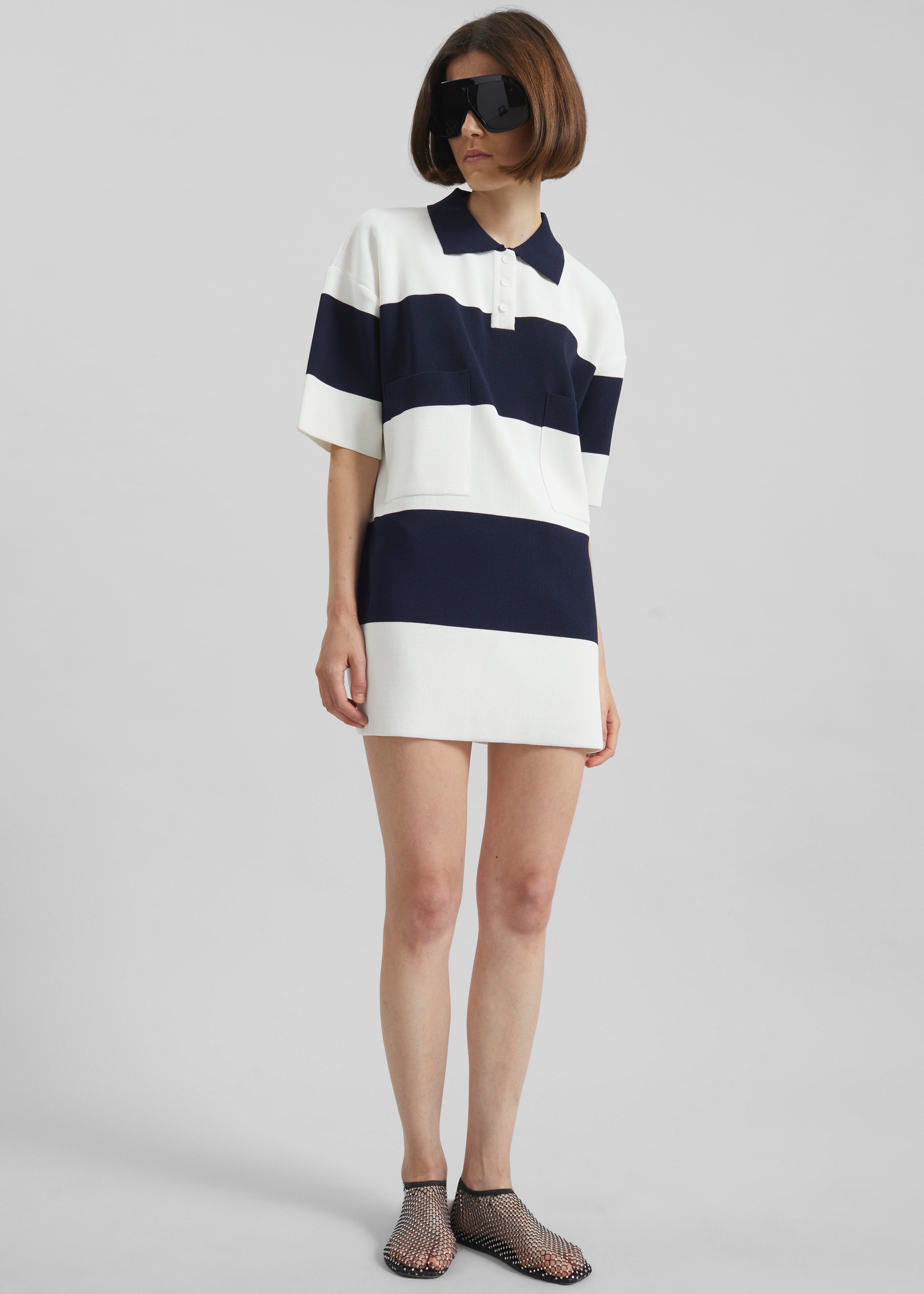 Teralba Oversized Knit Polo - White/Navy Stripe - 7