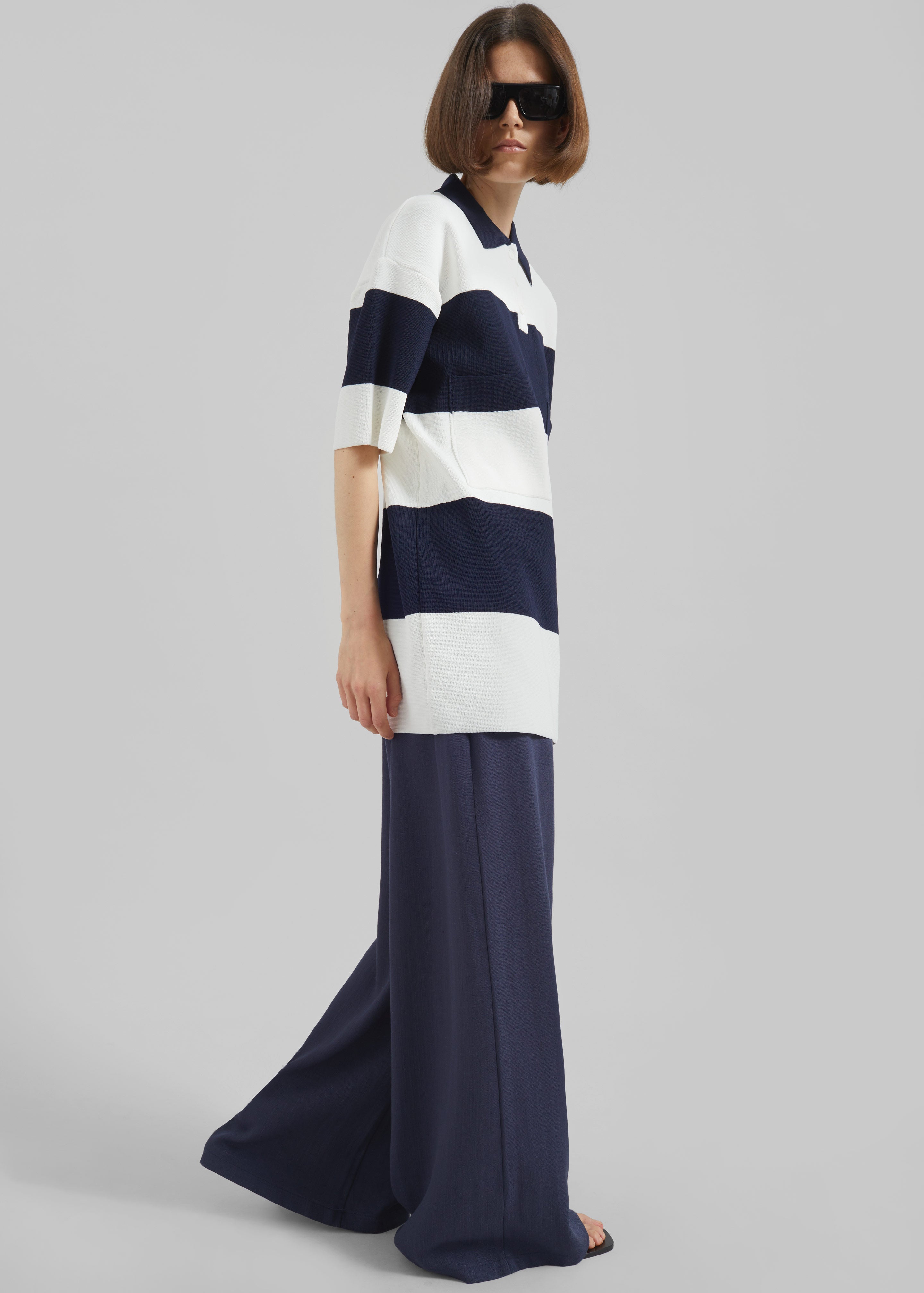 Teralba Oversized Knit Polo - White/Navy Stripe - 2