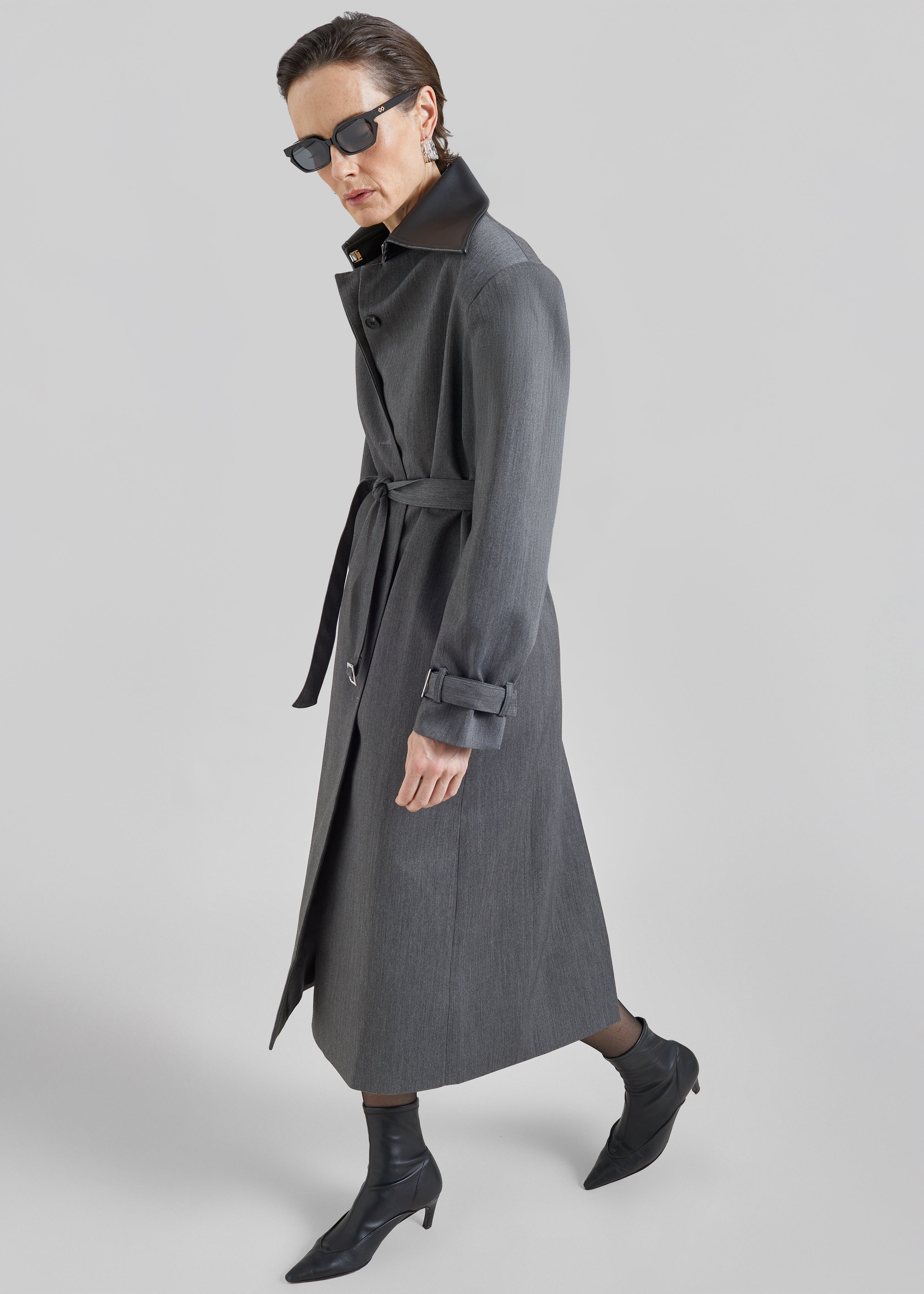 Teran Faux Leather Collar Coat - Dark Grey Melange – The Frankie