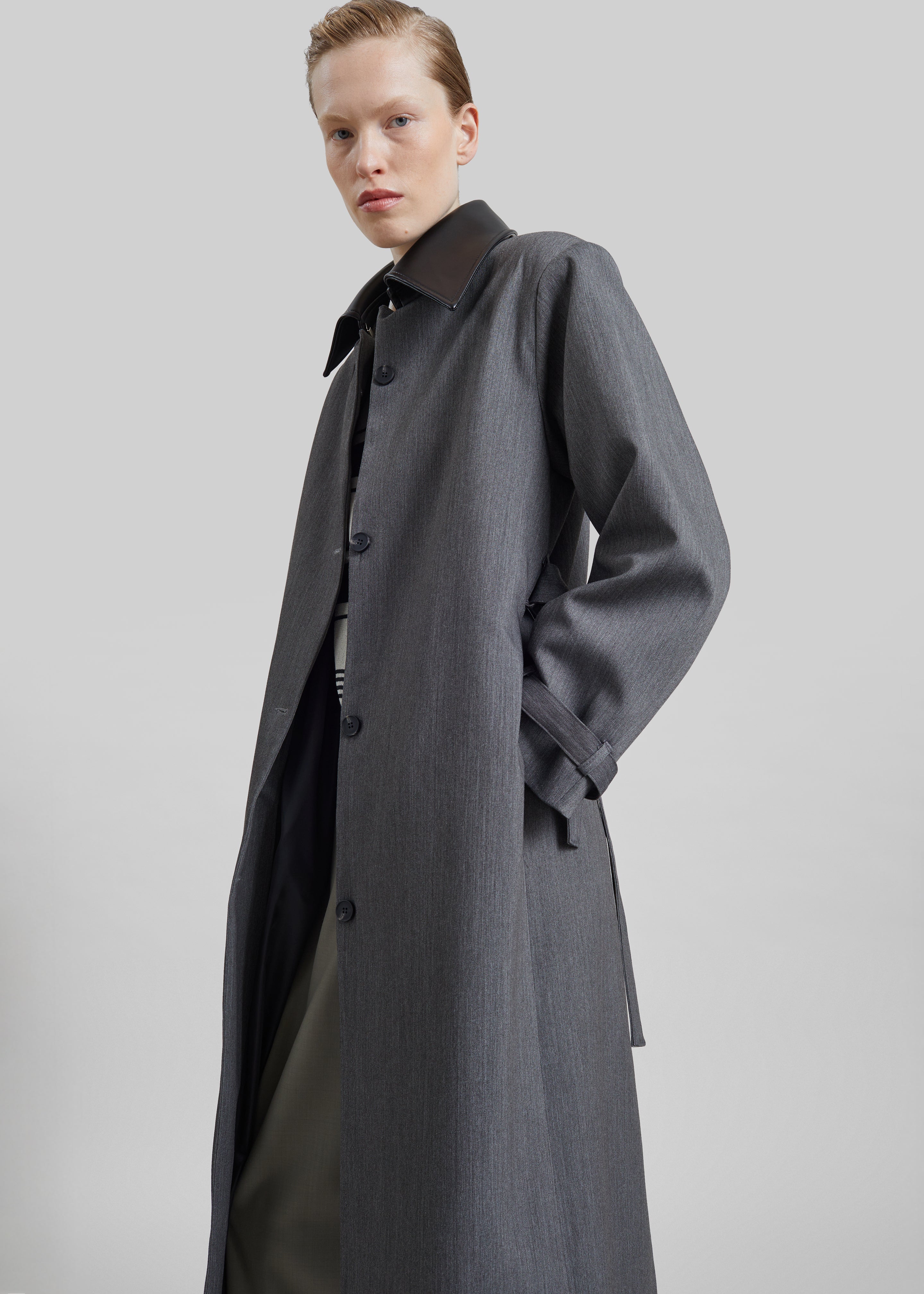 Manteau Teran à col en faux cuir - Gris foncé chiné - 3